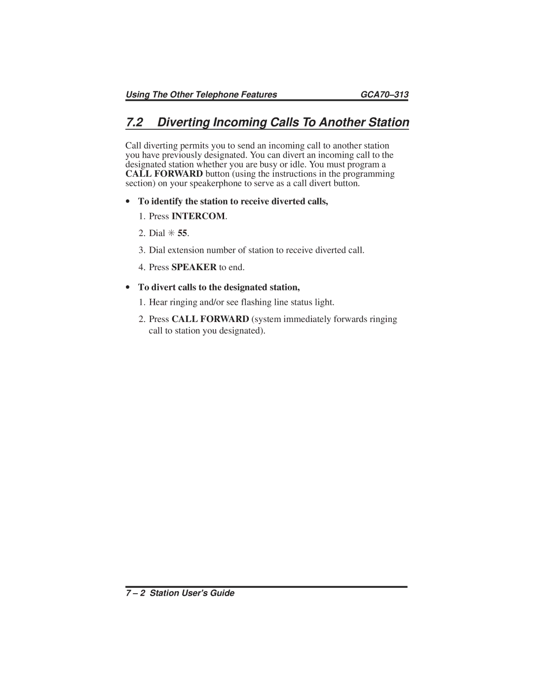 Vertical Communications 8212S Diverting Incoming Calls To Another Station, ∙ To divert calls to the designated station 