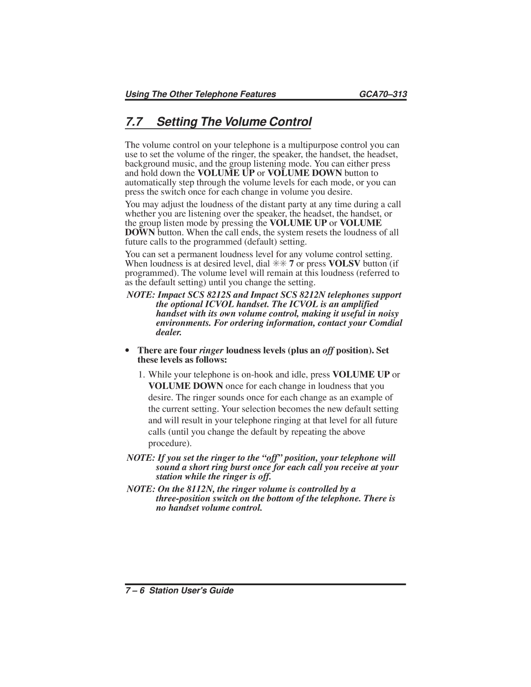 Vertical Communications 8112S, SCS 8212N, 8124S, 8112N, 8212S manual Setting The Volume Control 