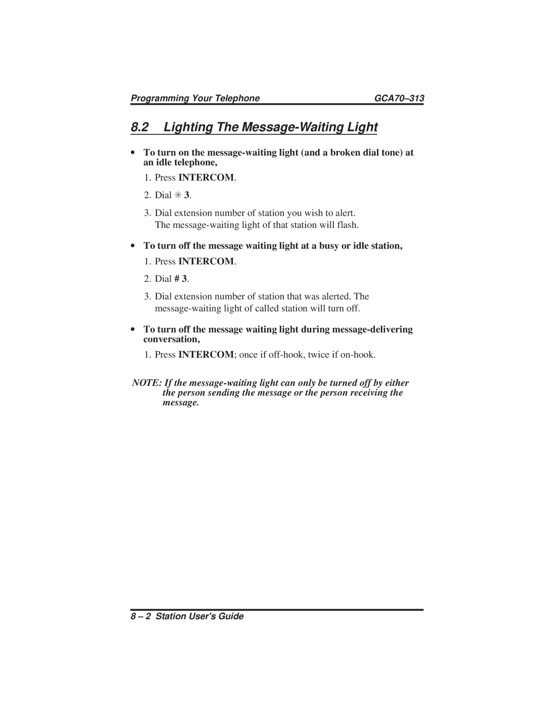 Vertical Communications 8212S, SCS 8212N, 8124S, 8112N, 8112S manual Lighting The Message-Waiting Light 