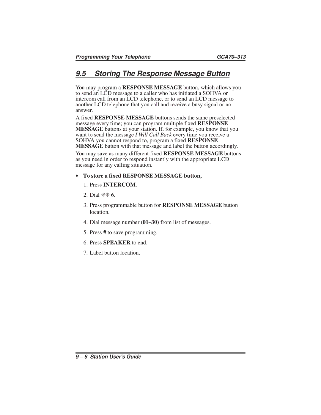 Vertical Communications 8112N, SCS 8212N, 8124S, 8112S, 8212S manual Storing The Response Message Button 