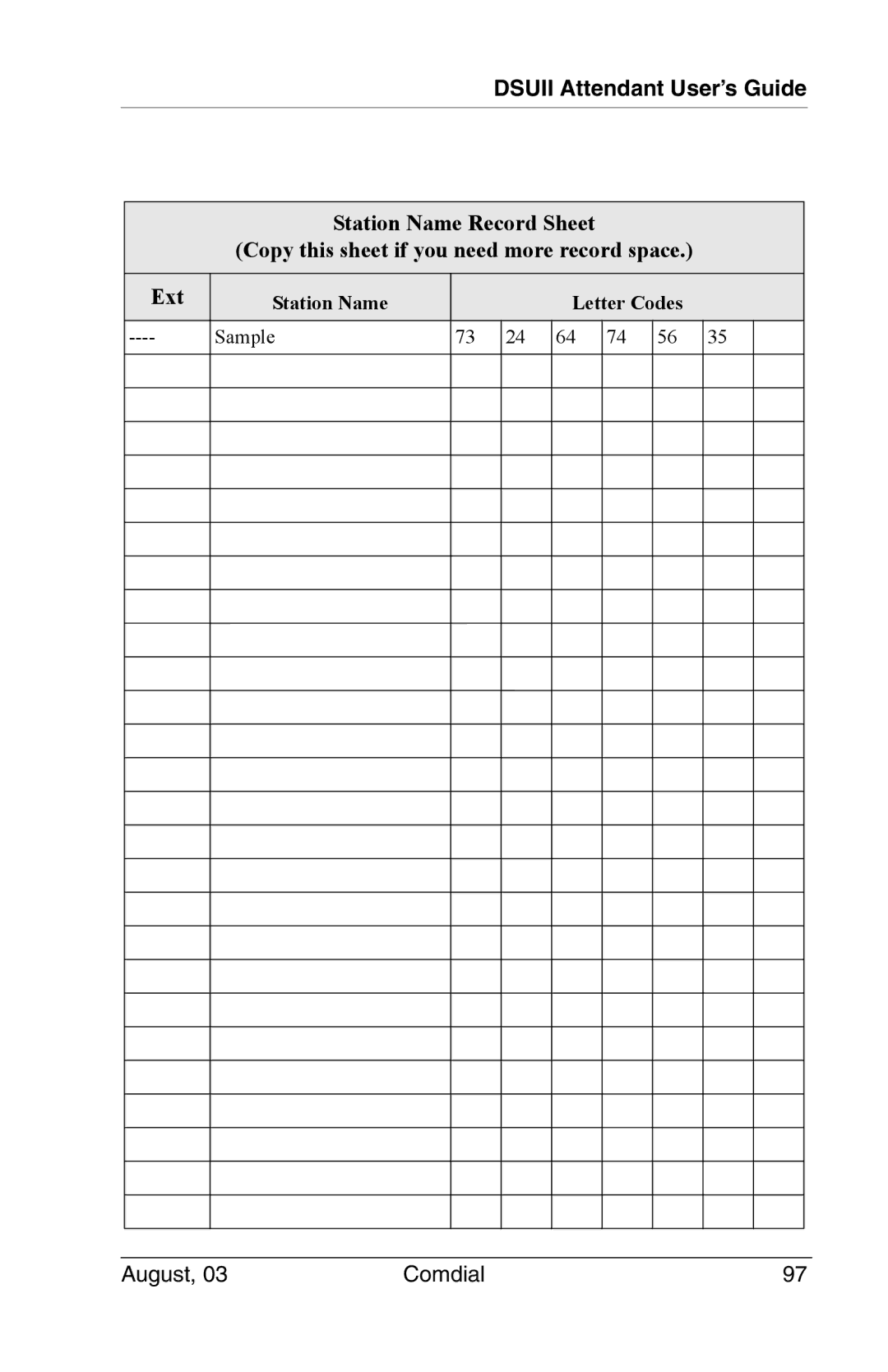 Vertical Communications 8024S, SCS 8312S, SCS 8324S, SCS 8324F manual Station Name Letter Codes 