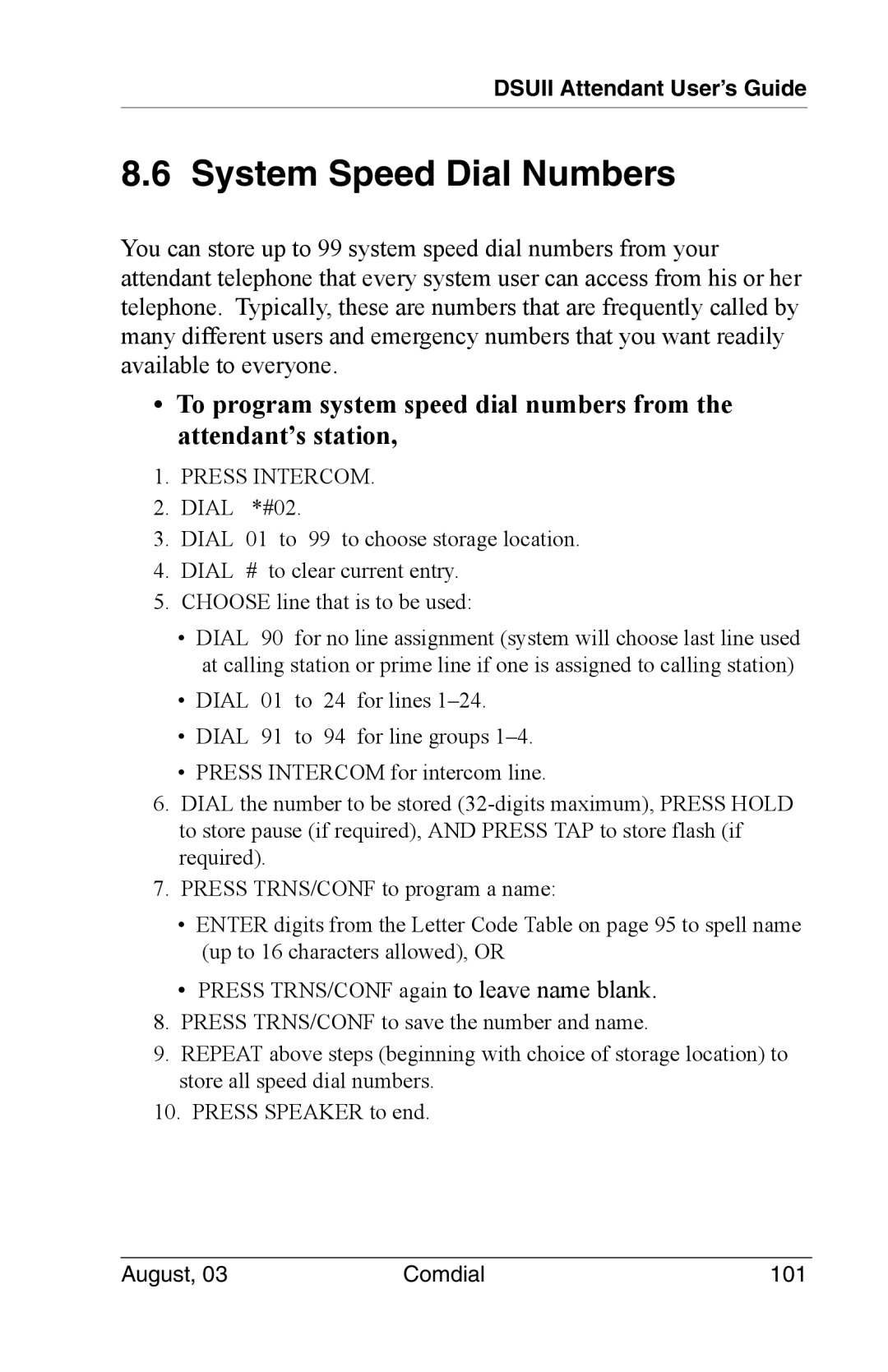 Vertical Communications 8024S, SCS 8312S, SCS 8324S, SCS 8324F manual System Speed Dial Numbers 