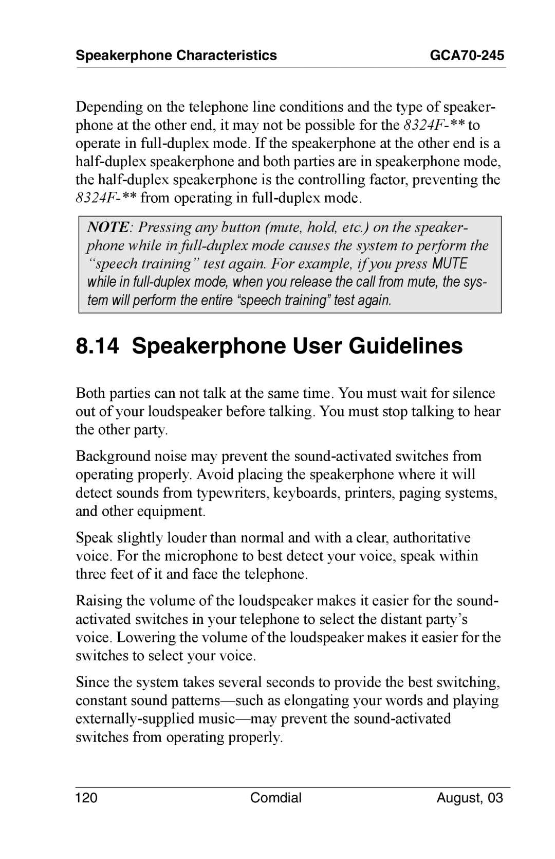 Vertical Communications SCS 8324F, SCS 8312S, SCS 8324S, 8024S manual Speakerphone User Guidelines 