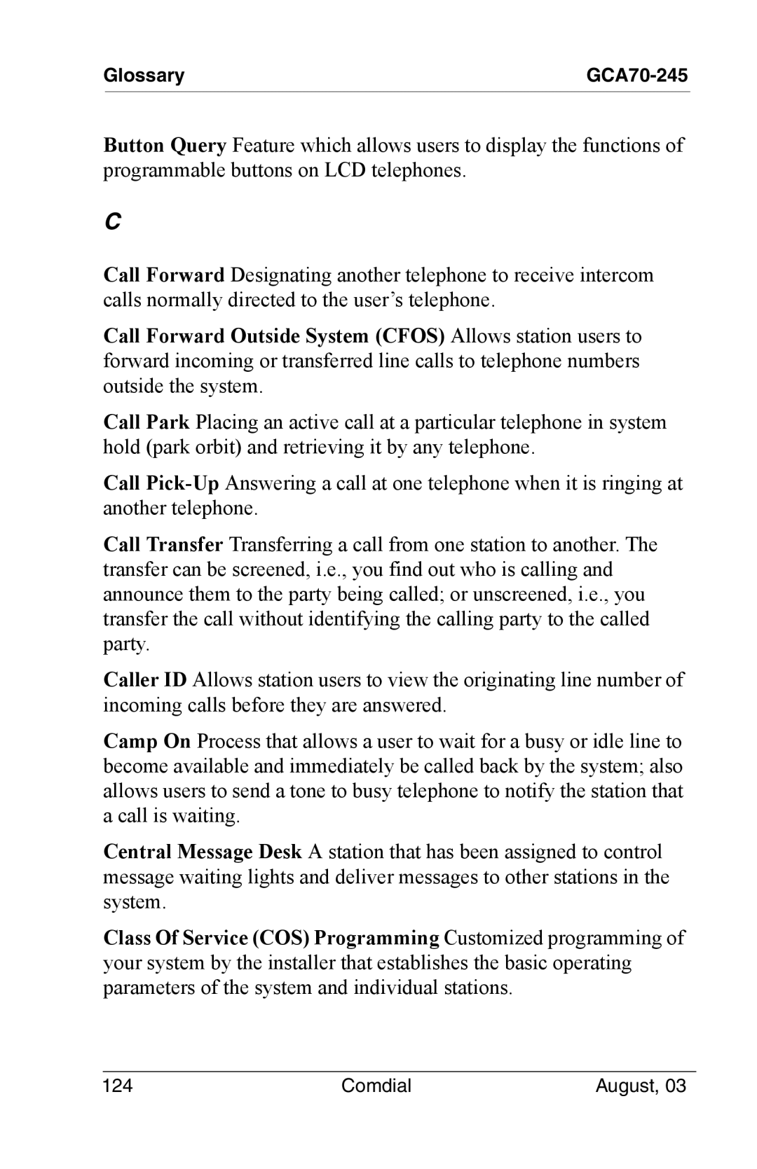 Vertical Communications SCS 8324F, SCS 8312S, SCS 8324S, 8024S manual Glossary GCA70-245 