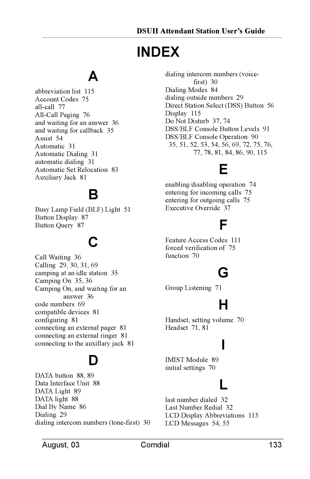 Vertical Communications 8024S, SCS 8312S, SCS 8324S, SCS 8324F manual Index 