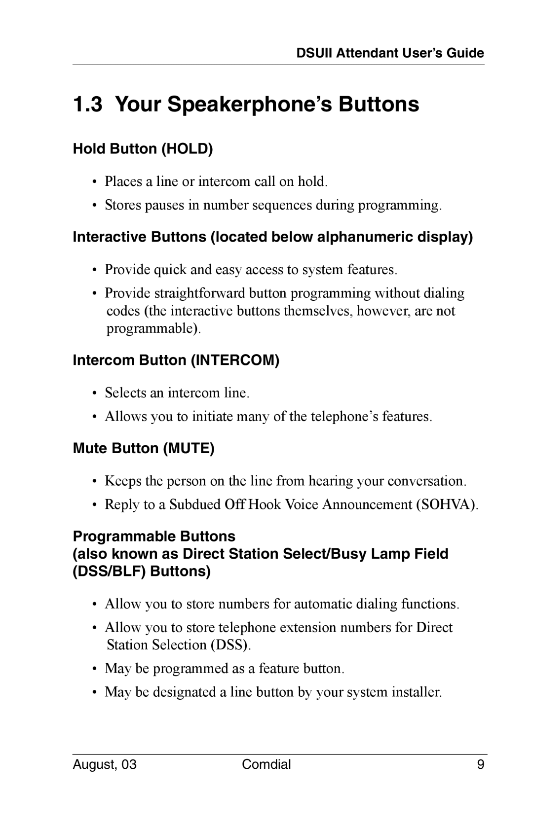 Vertical Communications 8024S, SCS 8312S, SCS 8324S, SCS 8324F manual Your Speakerphone’s Buttons, Hold Button Hold 