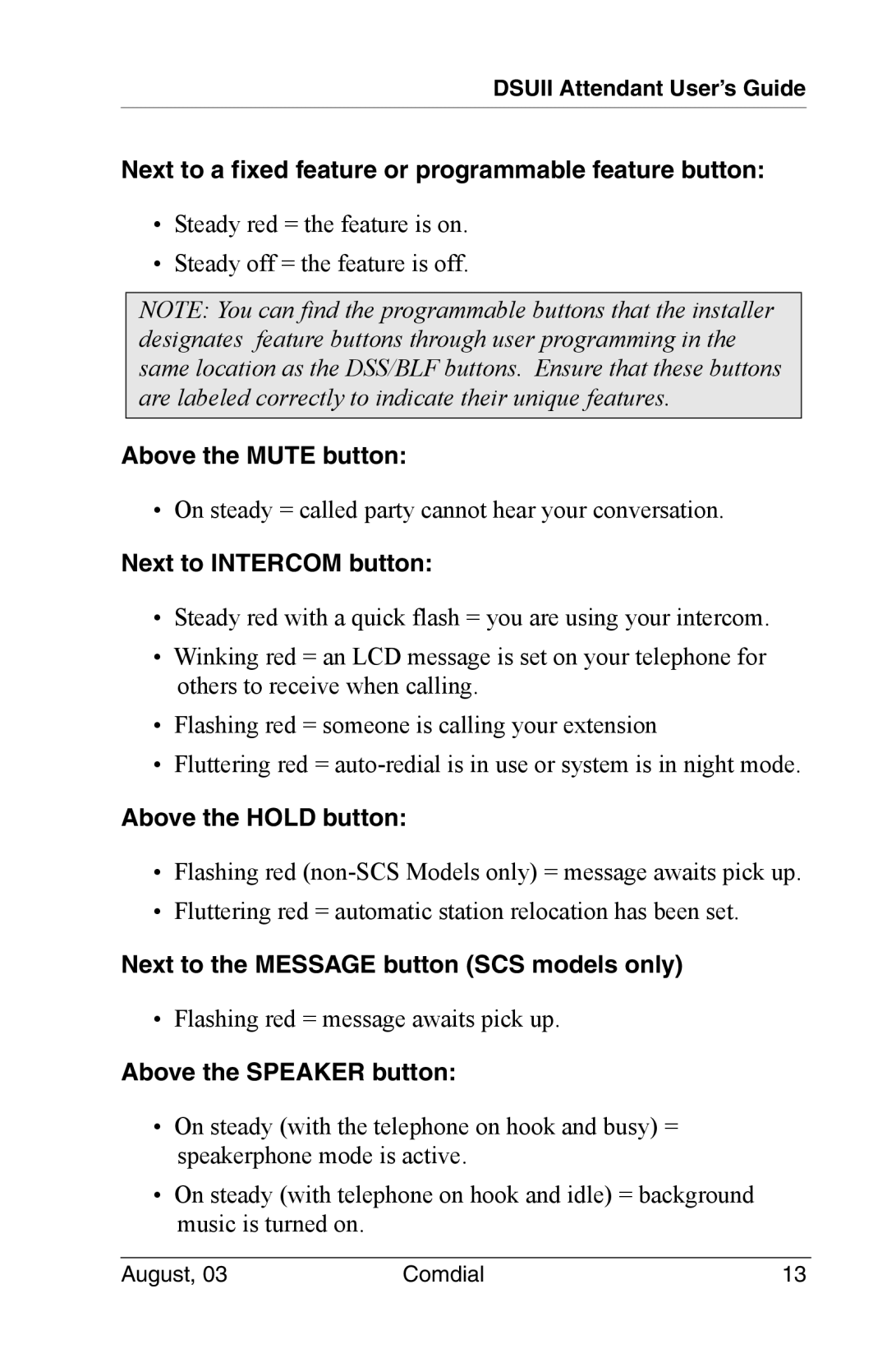 Vertical Communications 8024S, SCS 8312S, SCS 8324S, SCS 8324F manual Next to a fixed feature or programmable feature button 