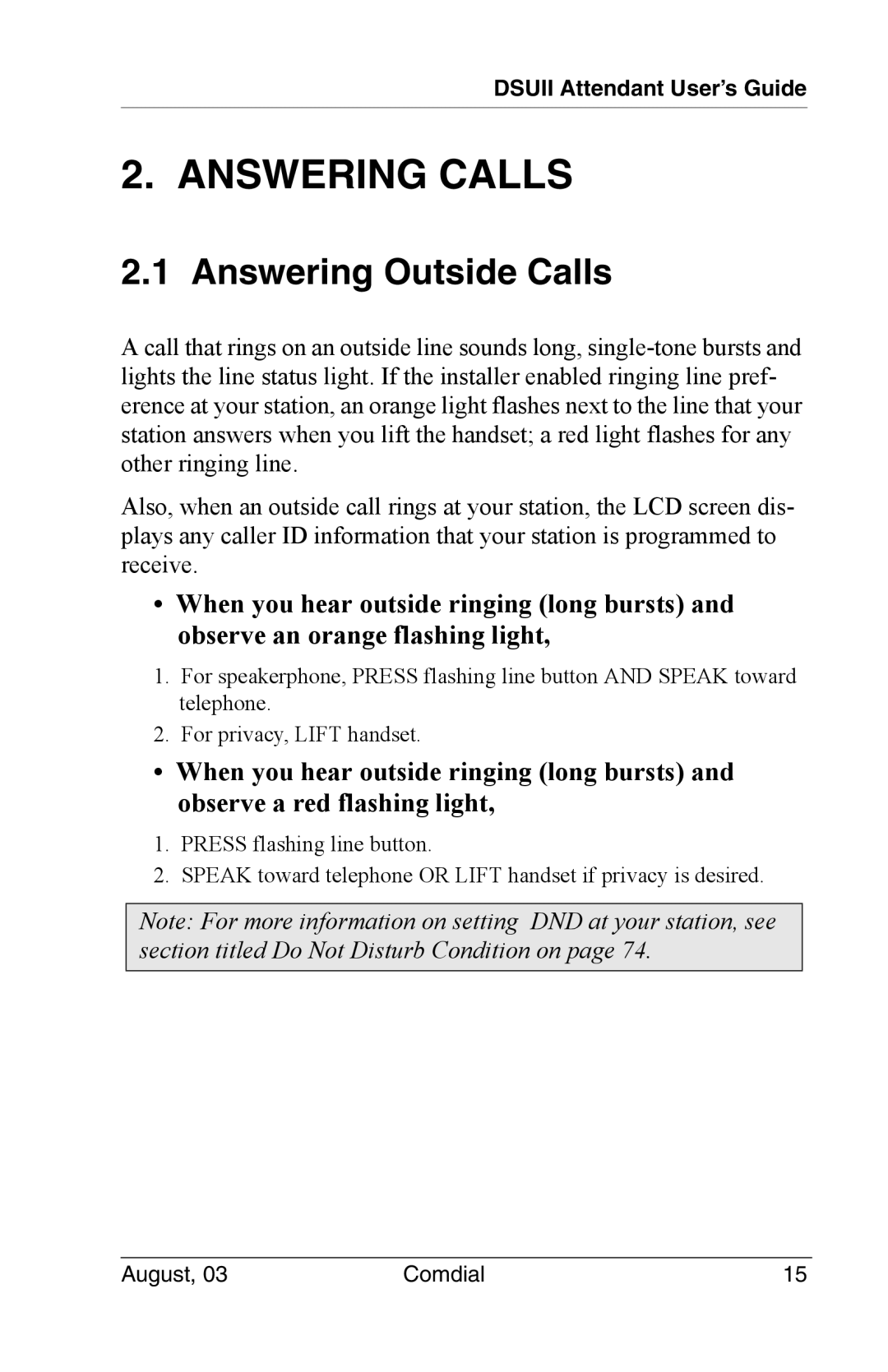 Vertical Communications SCS 8324S, SCS 8312S, SCS 8324F, 8024S manual Answering Calls, Answering Outside Calls 