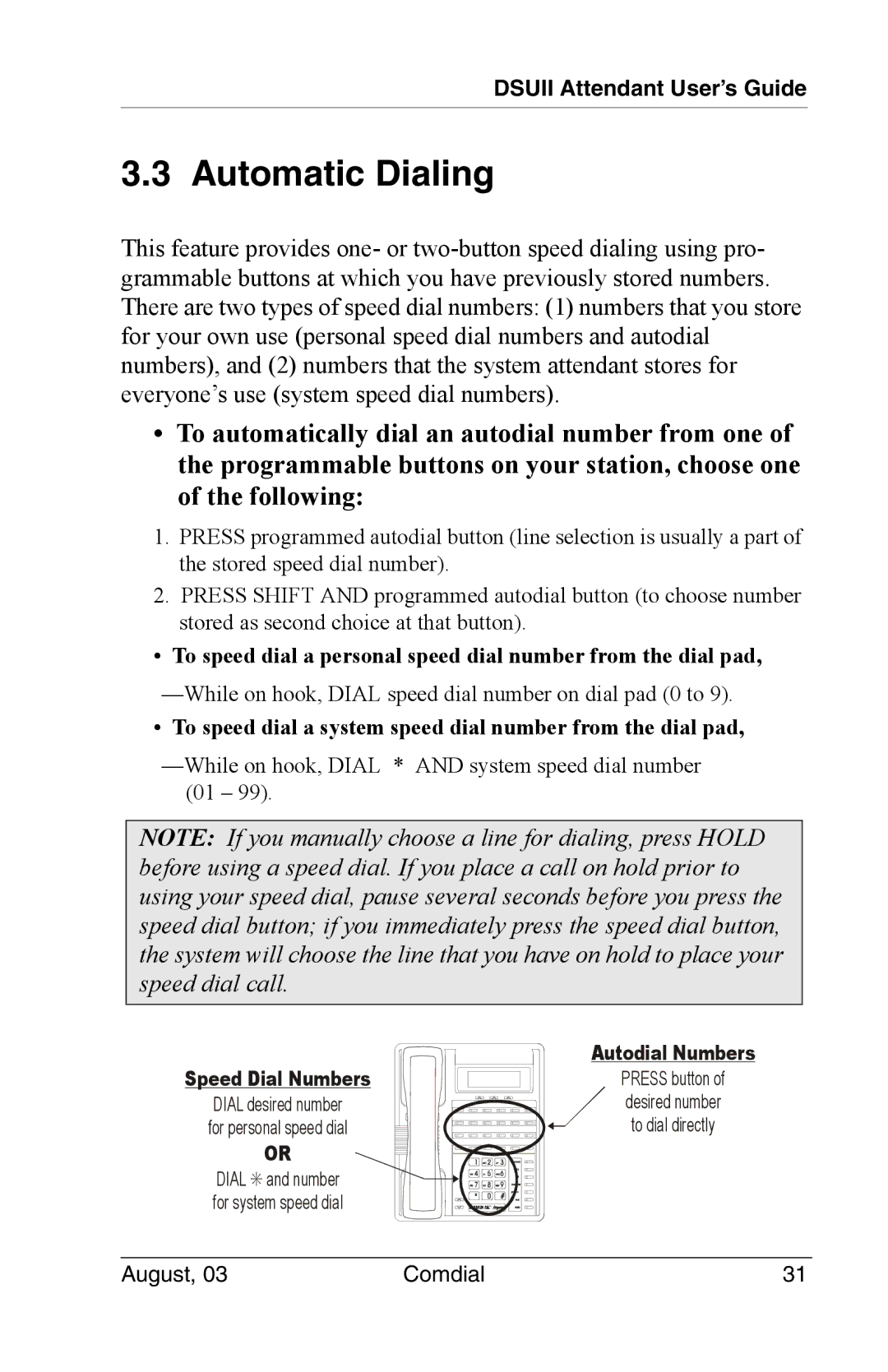 Vertical Communications SCS 8324S, SCS 8312S Automatic Dialing, To speed dial a system speed dial number from the dial pad 