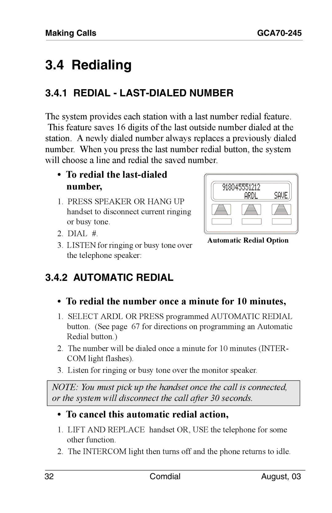 Vertical Communications SCS 8324F, SCS 8312S, SCS 8324S, 8024S manual Redialing, Redial LAST-DIALED Number, Automatic Redial 