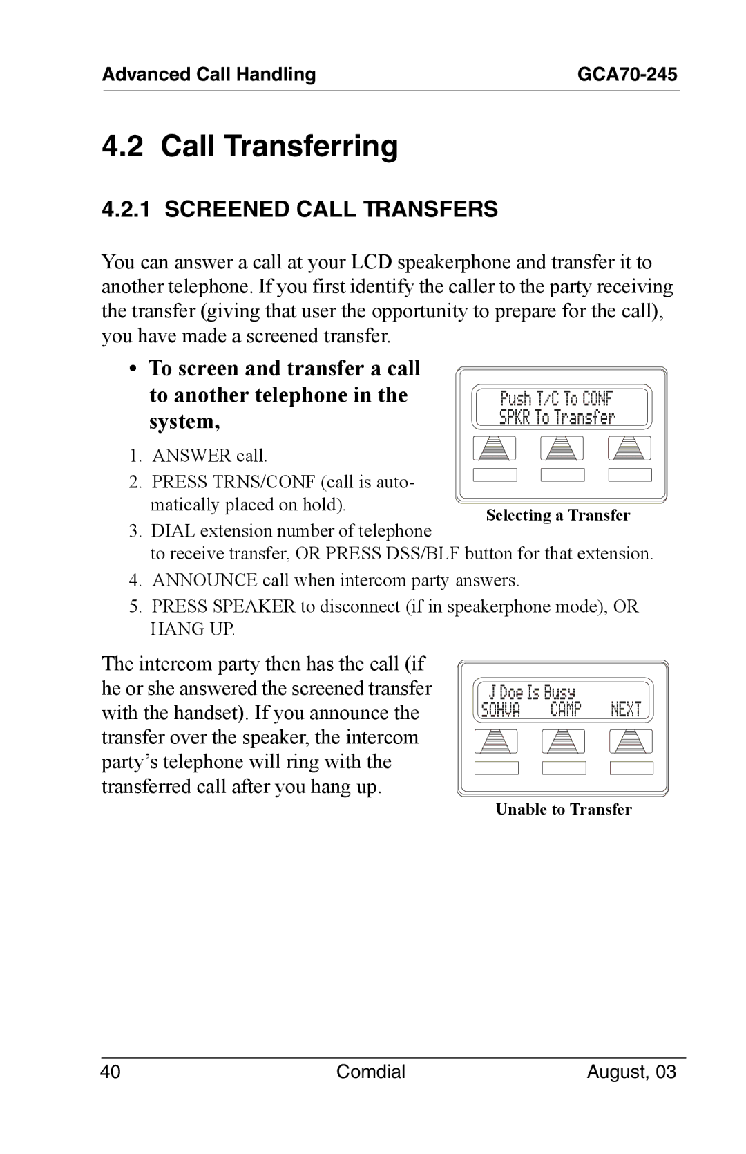 Vertical Communications SCS 8324F, SCS 8312S, SCS 8324S, 8024S manual Call Transferring, Screened Call Transfers 