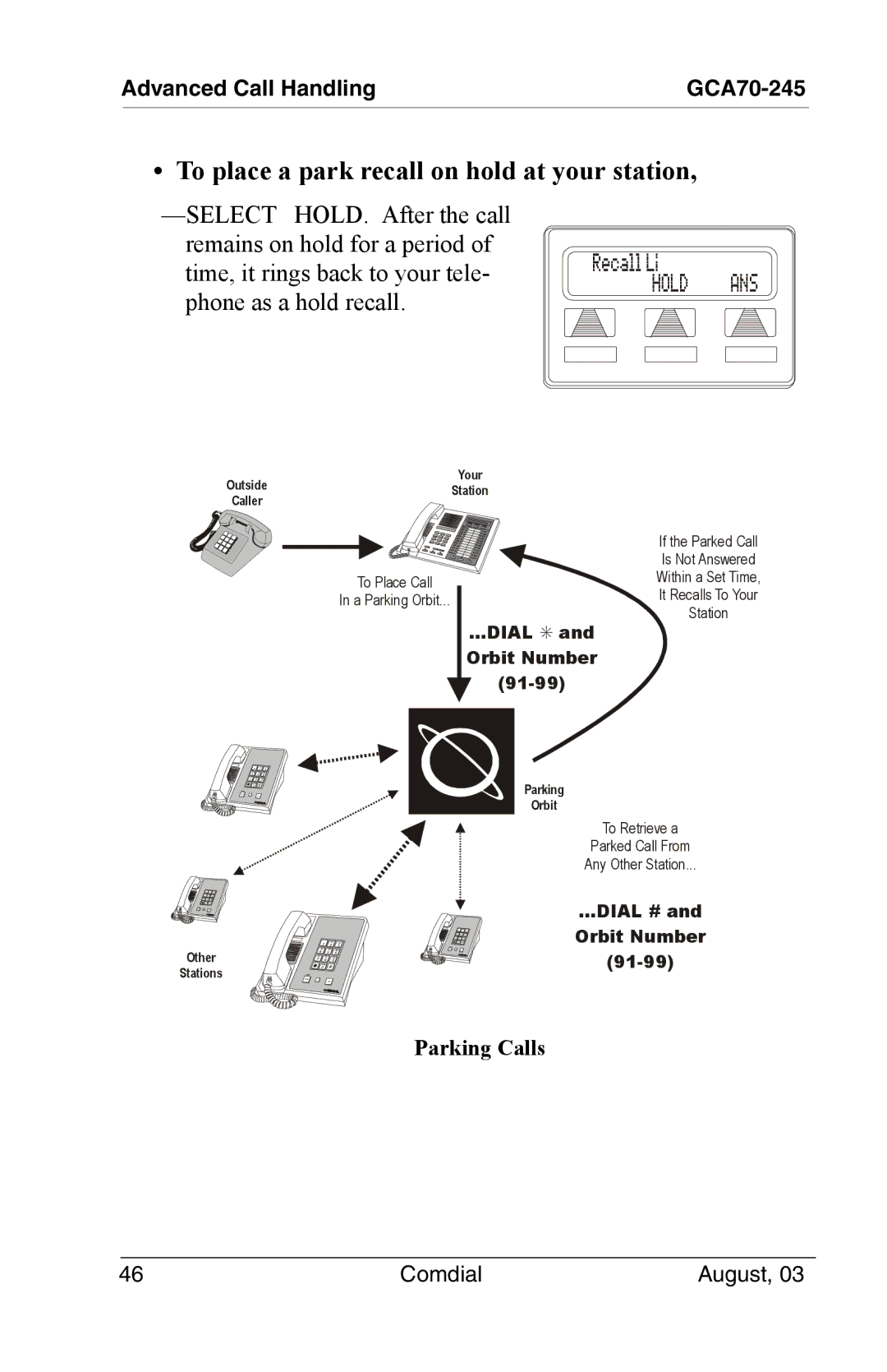 Vertical Communications SCS 8312S, SCS 8324S, SCS 8324F, 8024S manual To place a park recall on hold at your station 