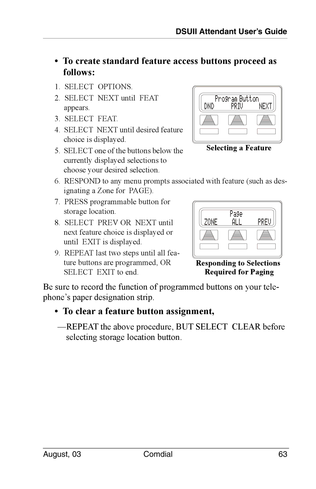 Vertical Communications SCS 8324S, SCS 8312S, SCS 8324F, 8024S manual To clear a feature button assignment, Select Feat 