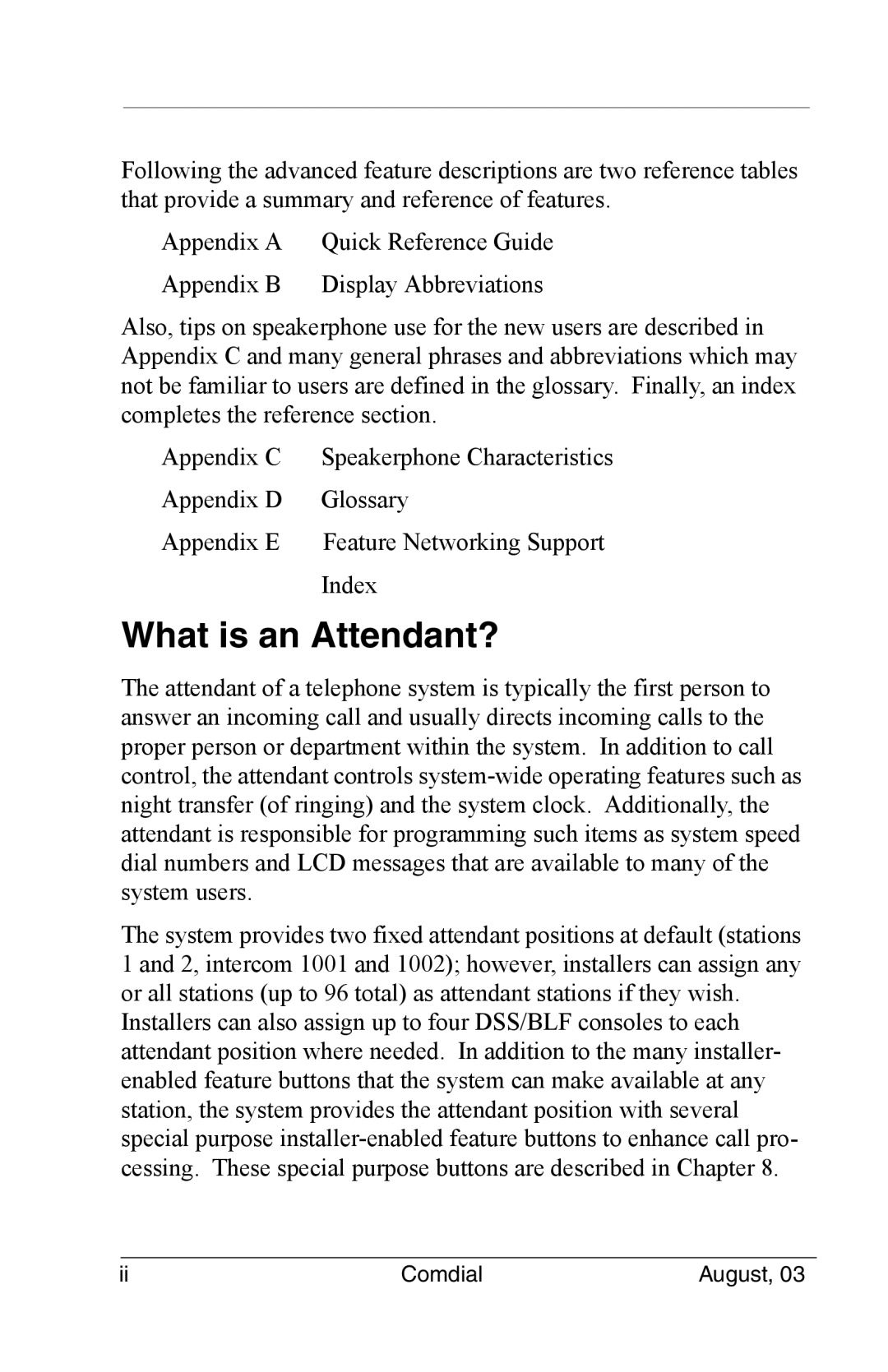 Vertical Communications SCS 8312S, SCS 8324S, SCS 8324F, 8024S manual What is an Attendant? 