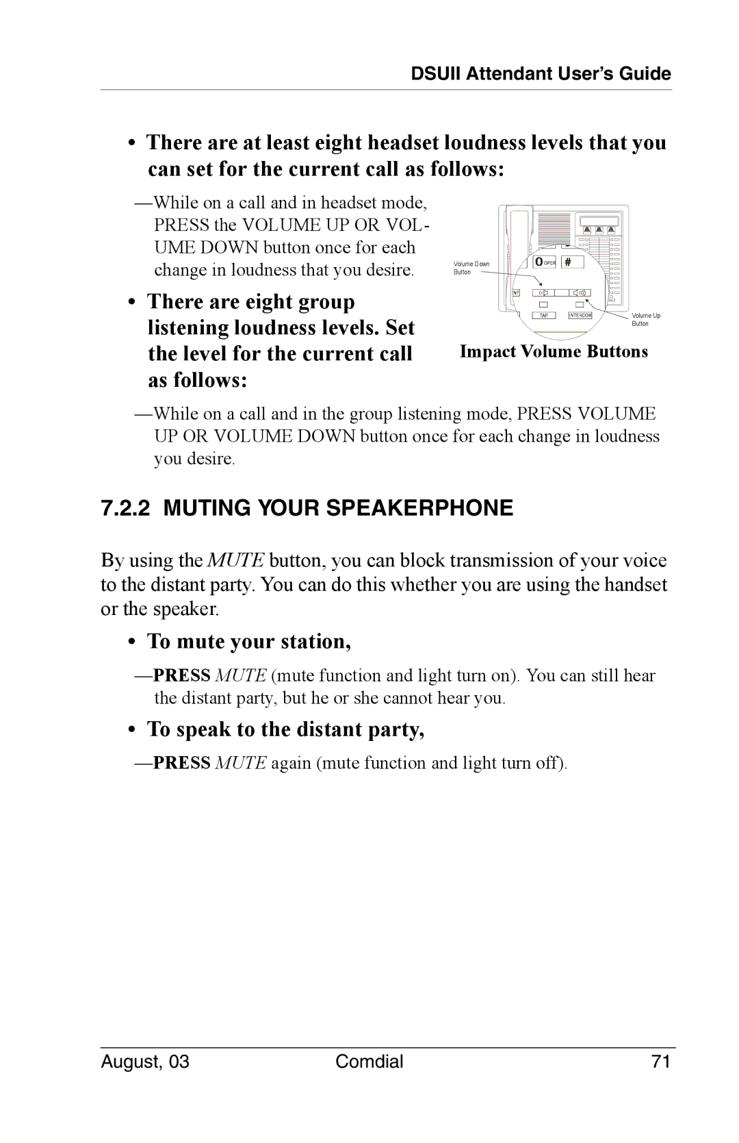 Vertical Communications SCS 8324S, SCS 8312S Muting Your Speakerphone, To mute your station, To speak to the distant party 