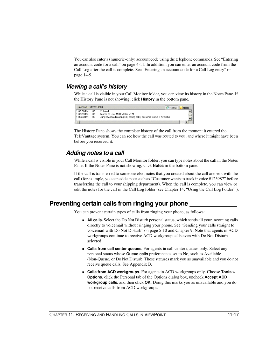 Vertical Communications TeleVantage 7.5 manual Preventing certain calls from ringing your phone, Viewing a call’s history 