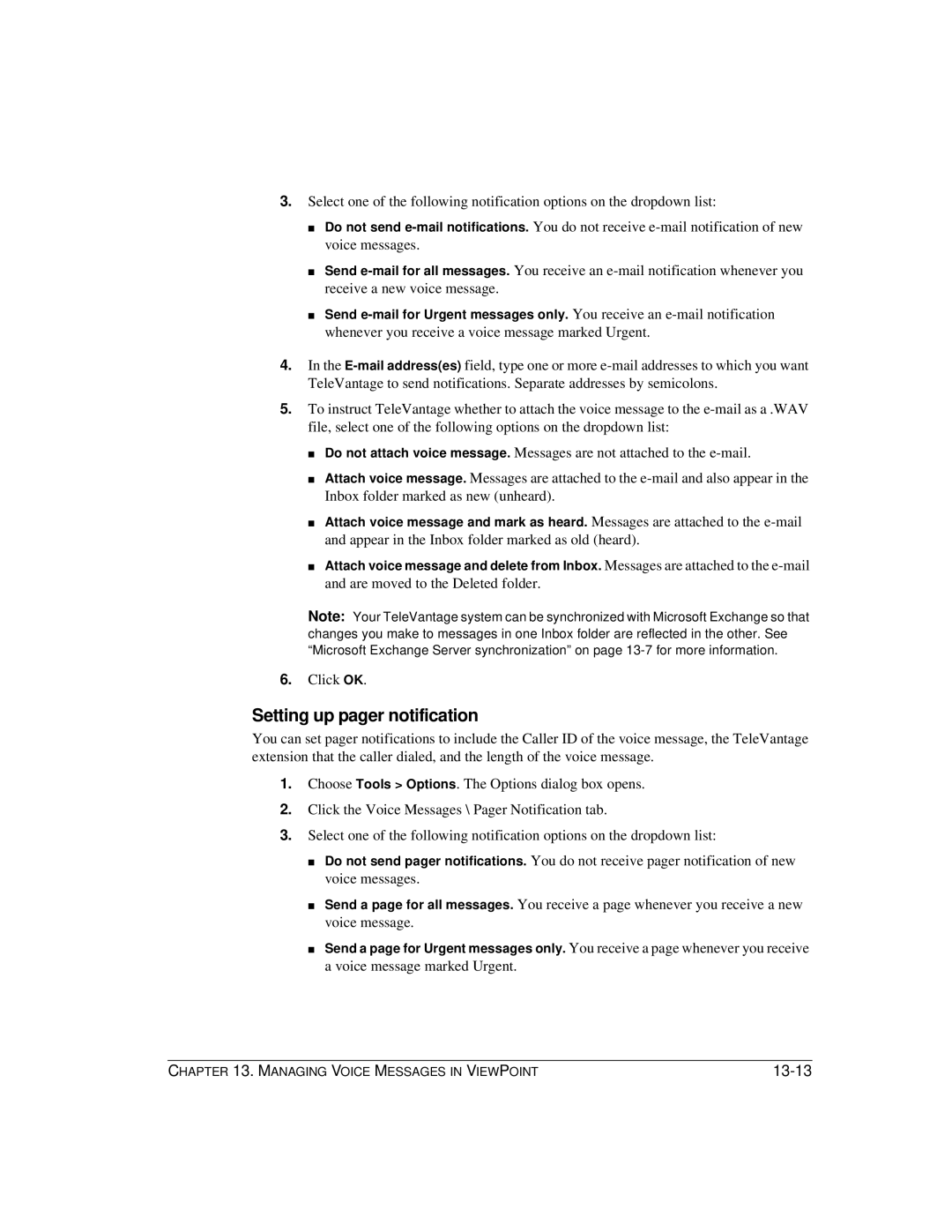 Vertical Communications TeleVantage 7.5 manual Setting up pager notification, 13-13 