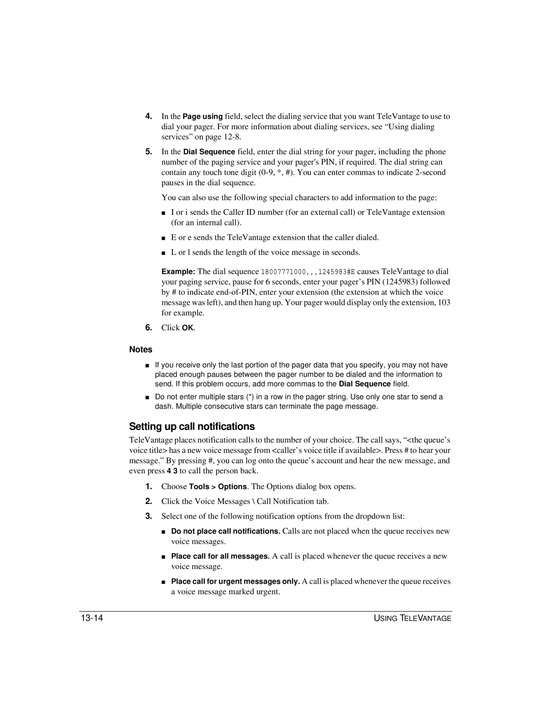 Vertical Communications TeleVantage 7.5 manual Setting up call notifications, 13-14 