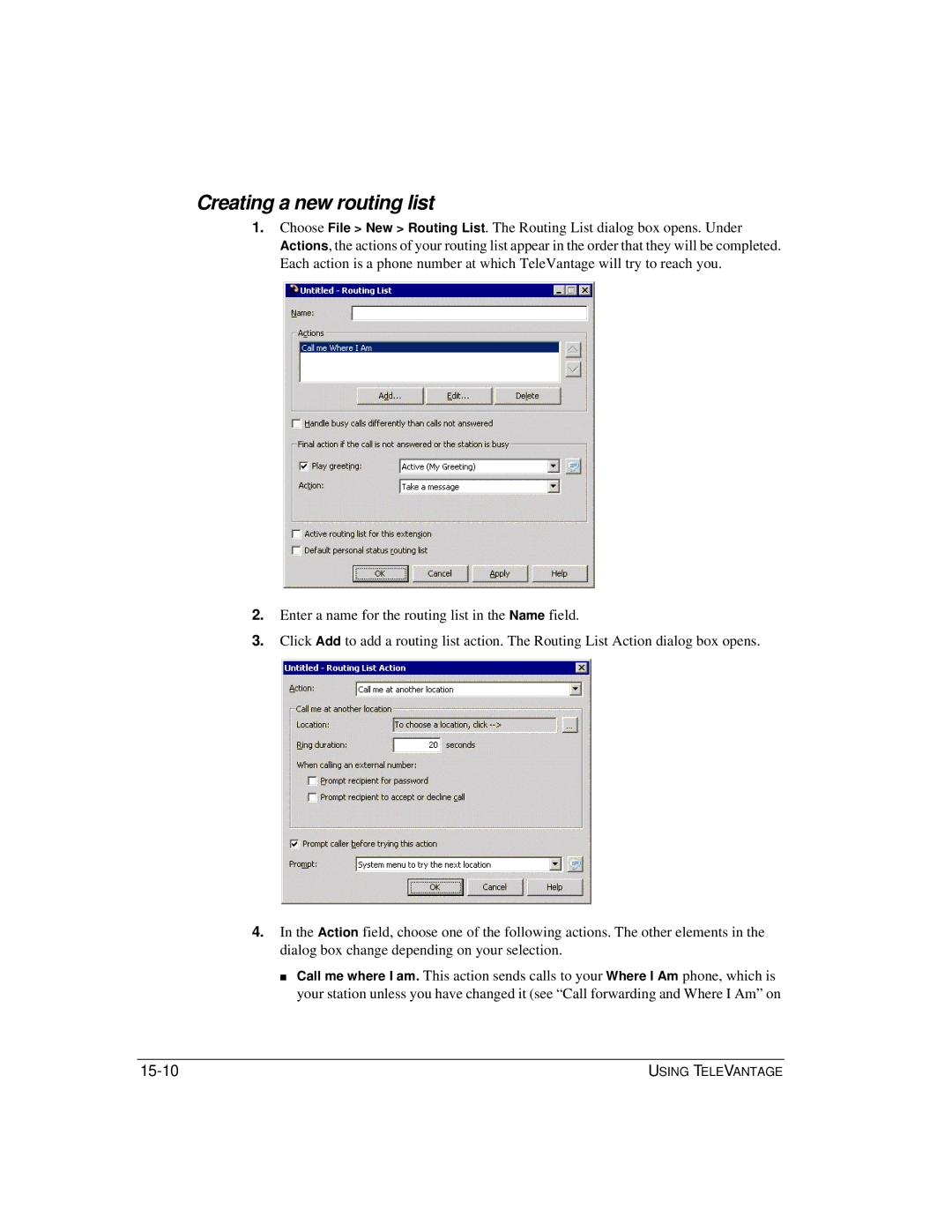 Vertical Communications TeleVantage 7.5 manual Creating a new routing list, 15-10 