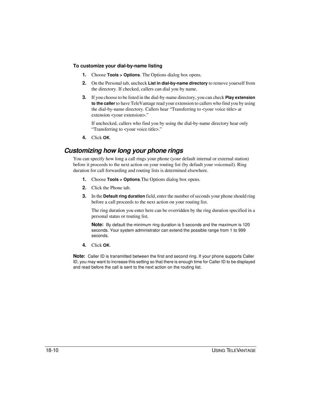 Vertical Communications TeleVantage 7.5 Customizing how long your phone rings, To customize your dial-by-name listing 