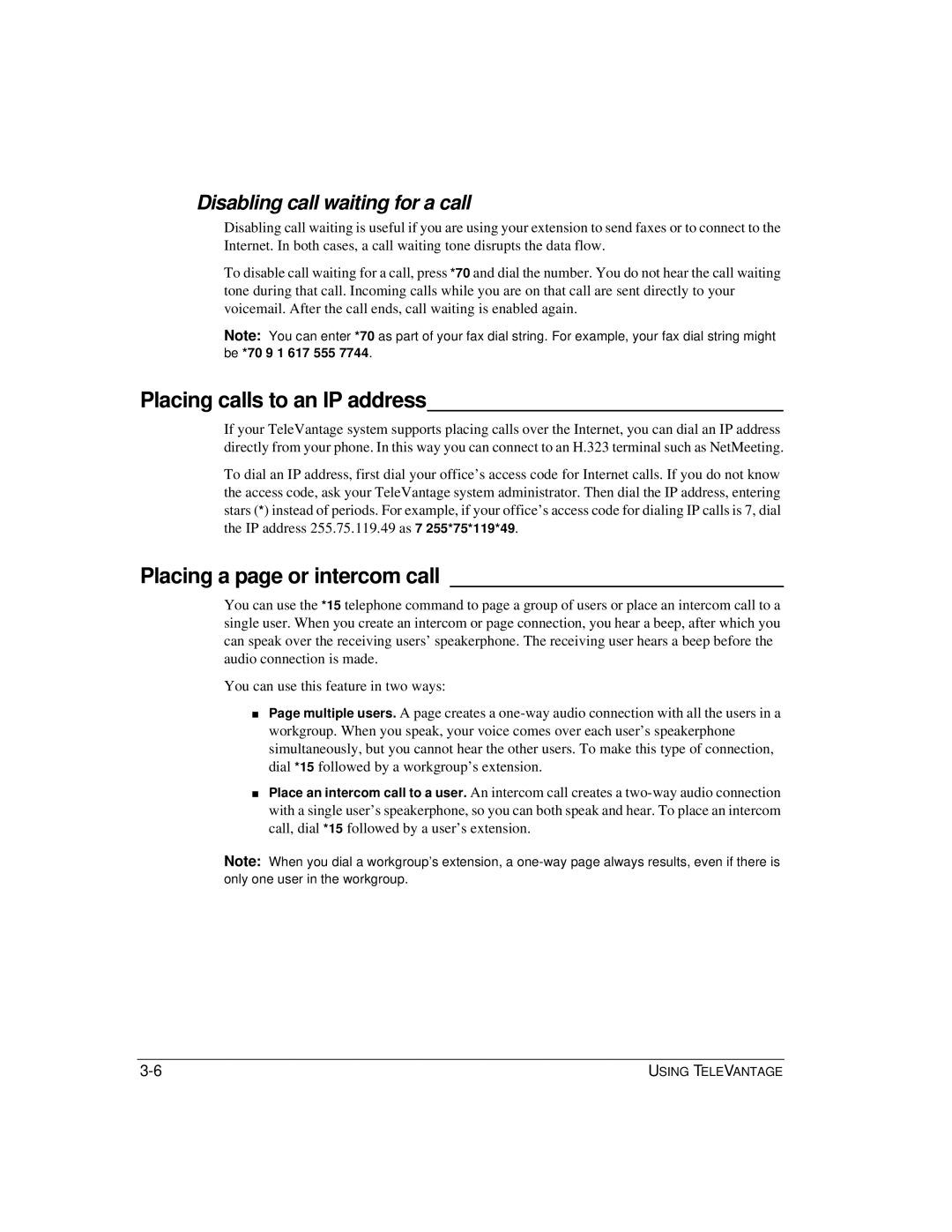 Vertical Communications TeleVantage 7.5 manual Placing calls to an IP address, Placing a page or intercom call 