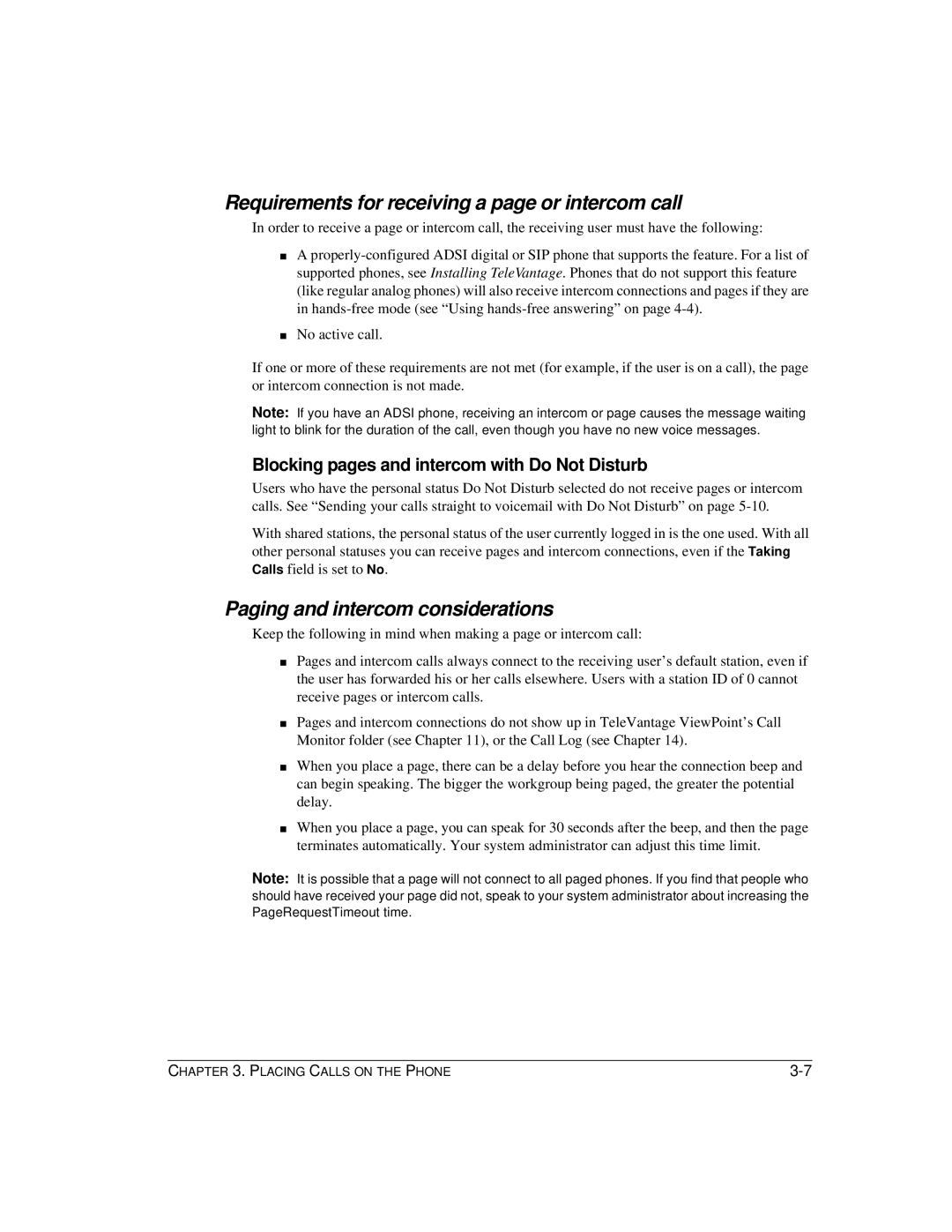 Vertical Communications TeleVantage 7.5 manual Requirements for receiving a page or intercom call 