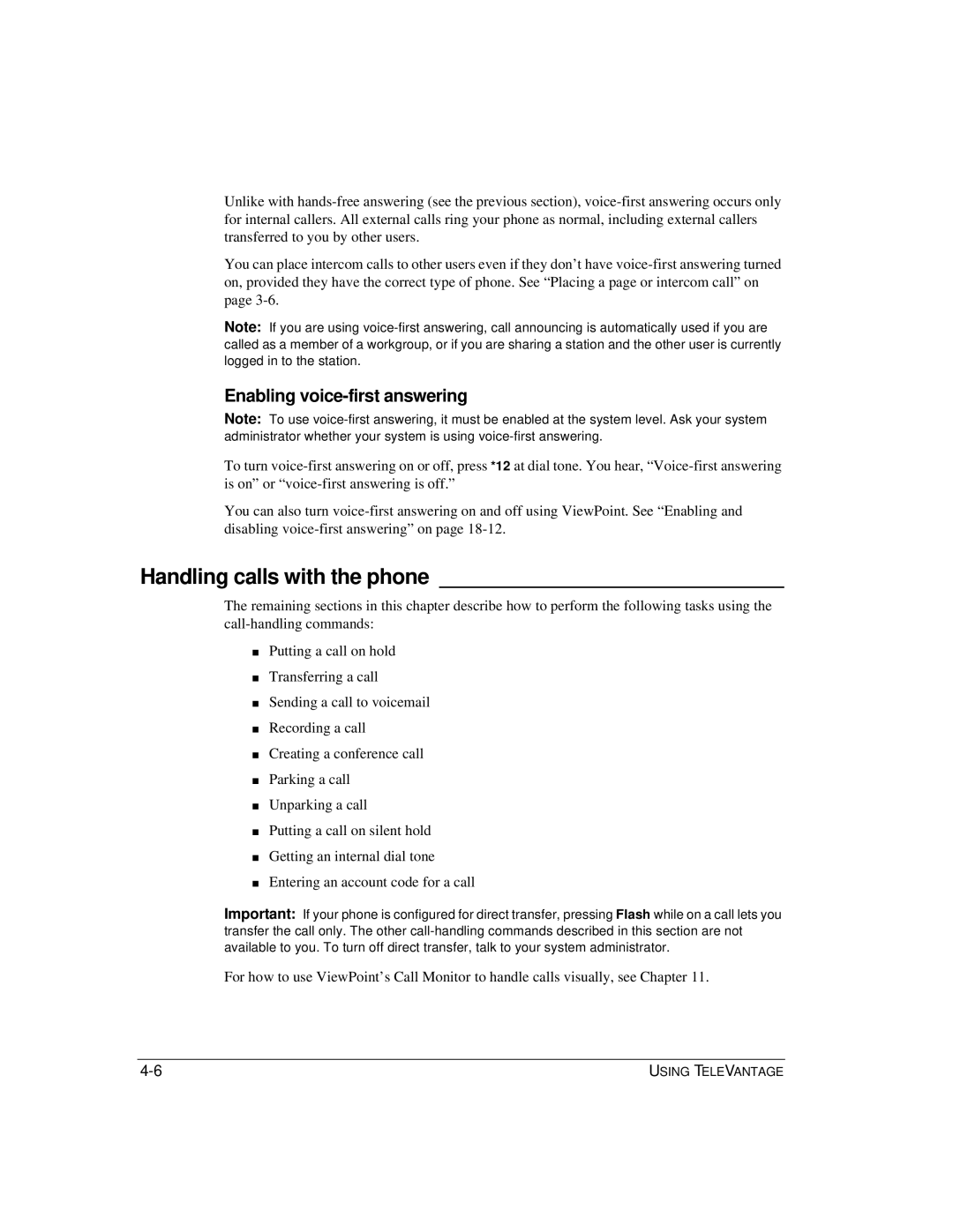 Vertical Communications TeleVantage 7.5 manual Handling calls with the phone, Enabling voice-first answering 