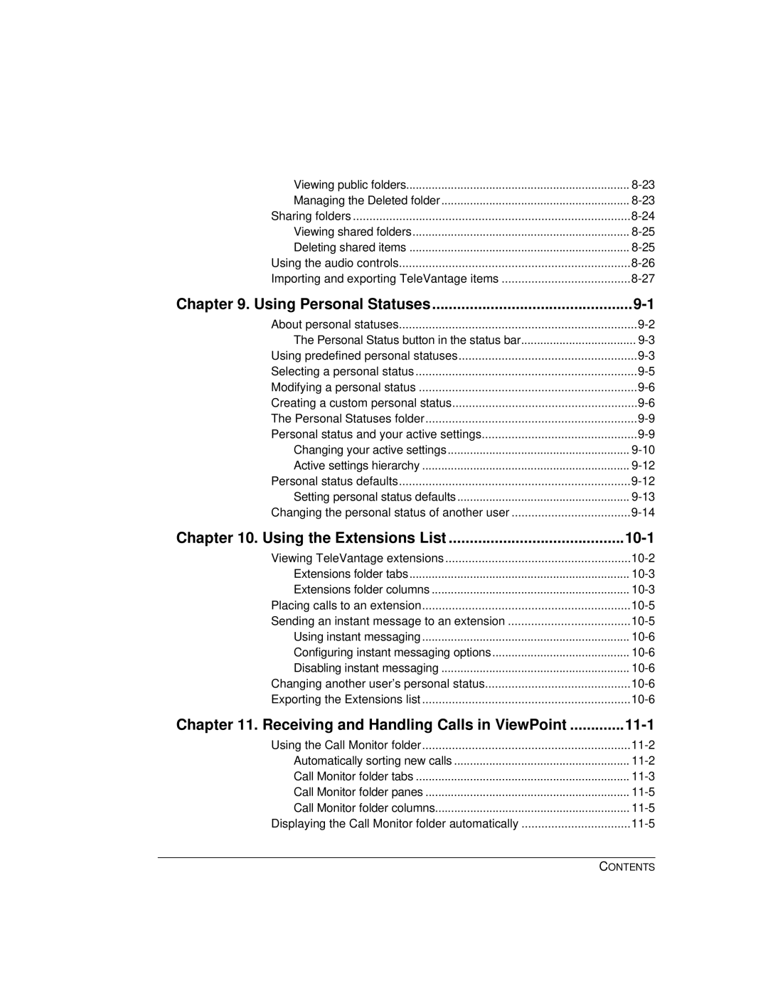 Vertical Communications TeleVantage 7.5 manual 10-2, 10-3, 10-5, 10-6, 11-2, 11-3, 11-5 