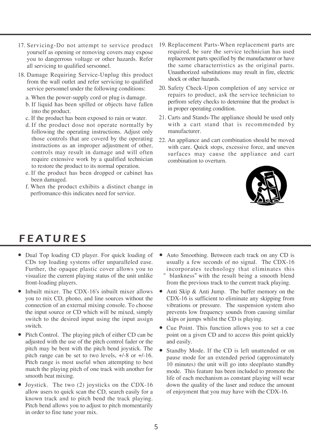 Vestax CDX-16 owner manual A T U R E S 