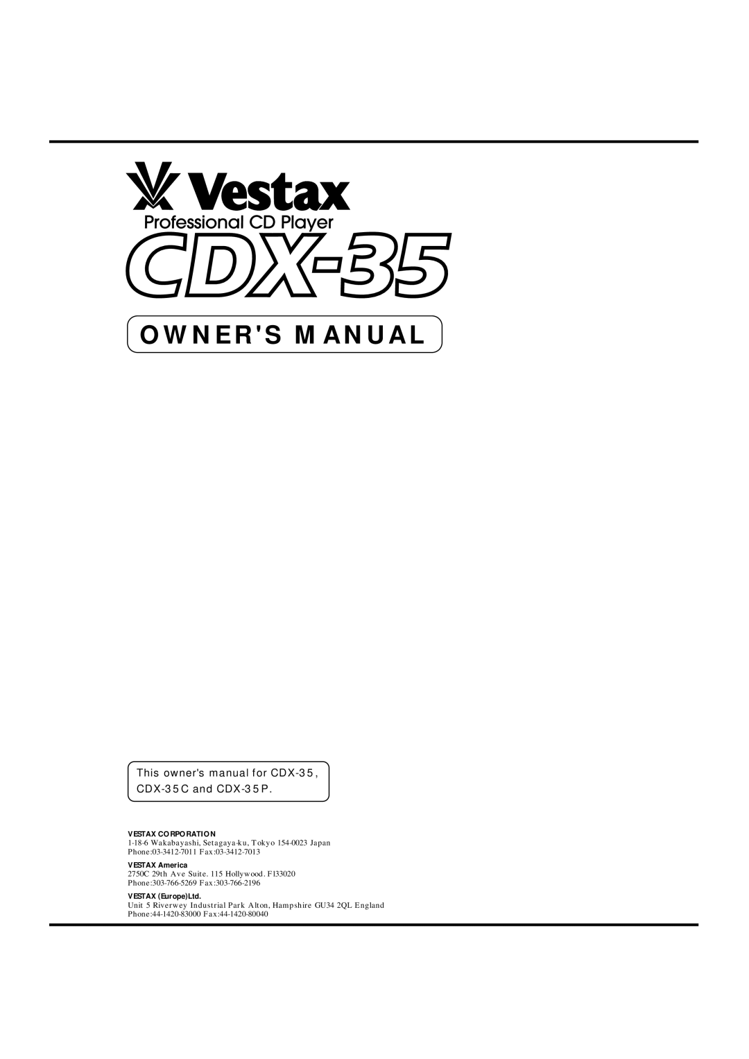 Vestax owner manual CDX-35C and CDX-35P 