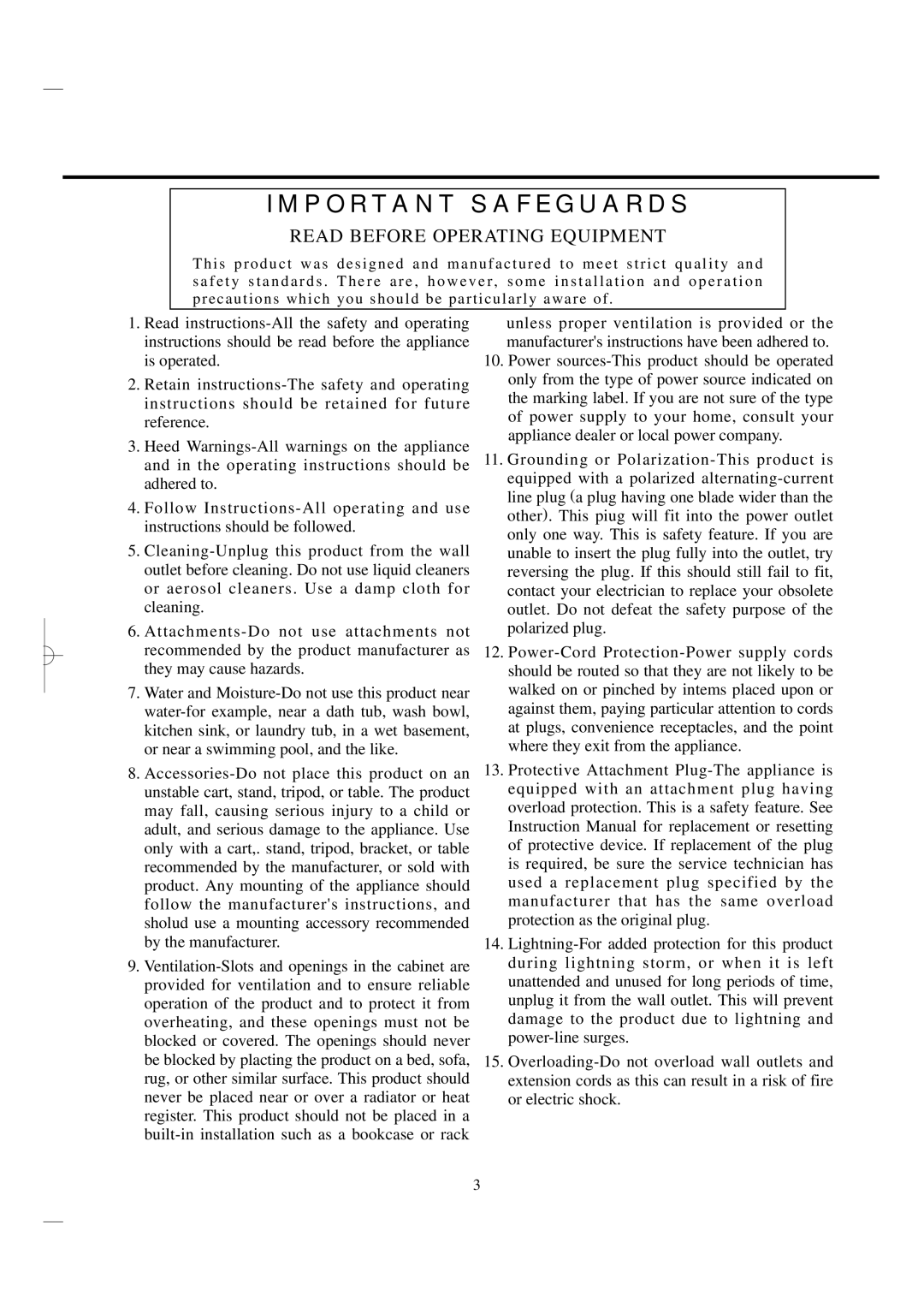 Vestax CDX-35C, CDX-35P owner manual Important Safeguards 