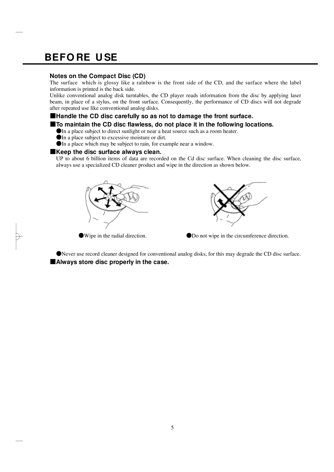 Vestax CDX-35P, CDX-35C owner manual Before USE, Keep the disc surface always clean 