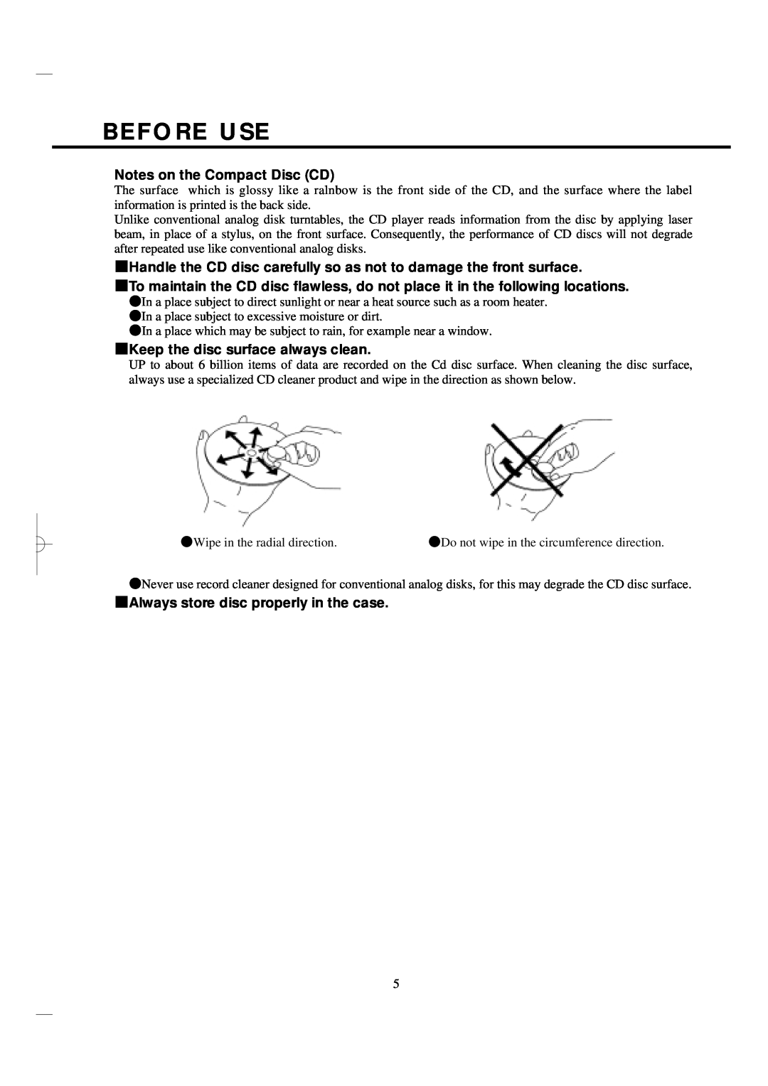 Vestax CDX-35P, CDX-35C owner manual Before Use, Notes on the Compact Disc CD, Keep the disc surface always clean 