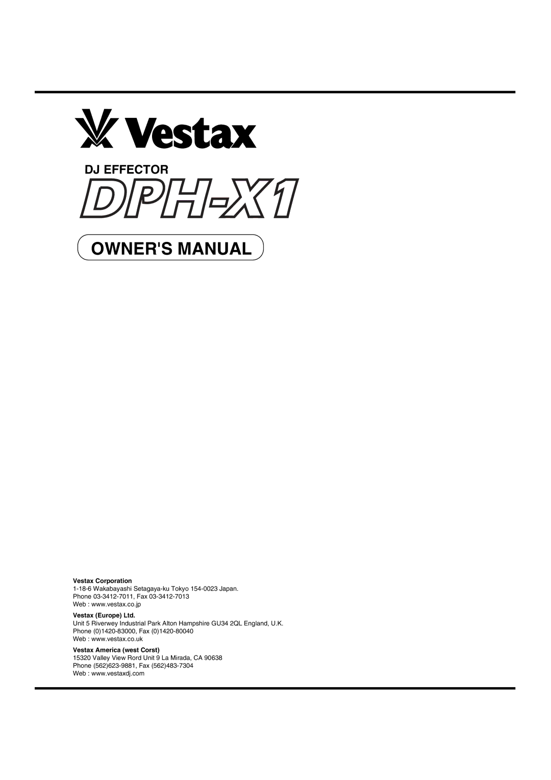 Vestax DJ Effector owner manual 