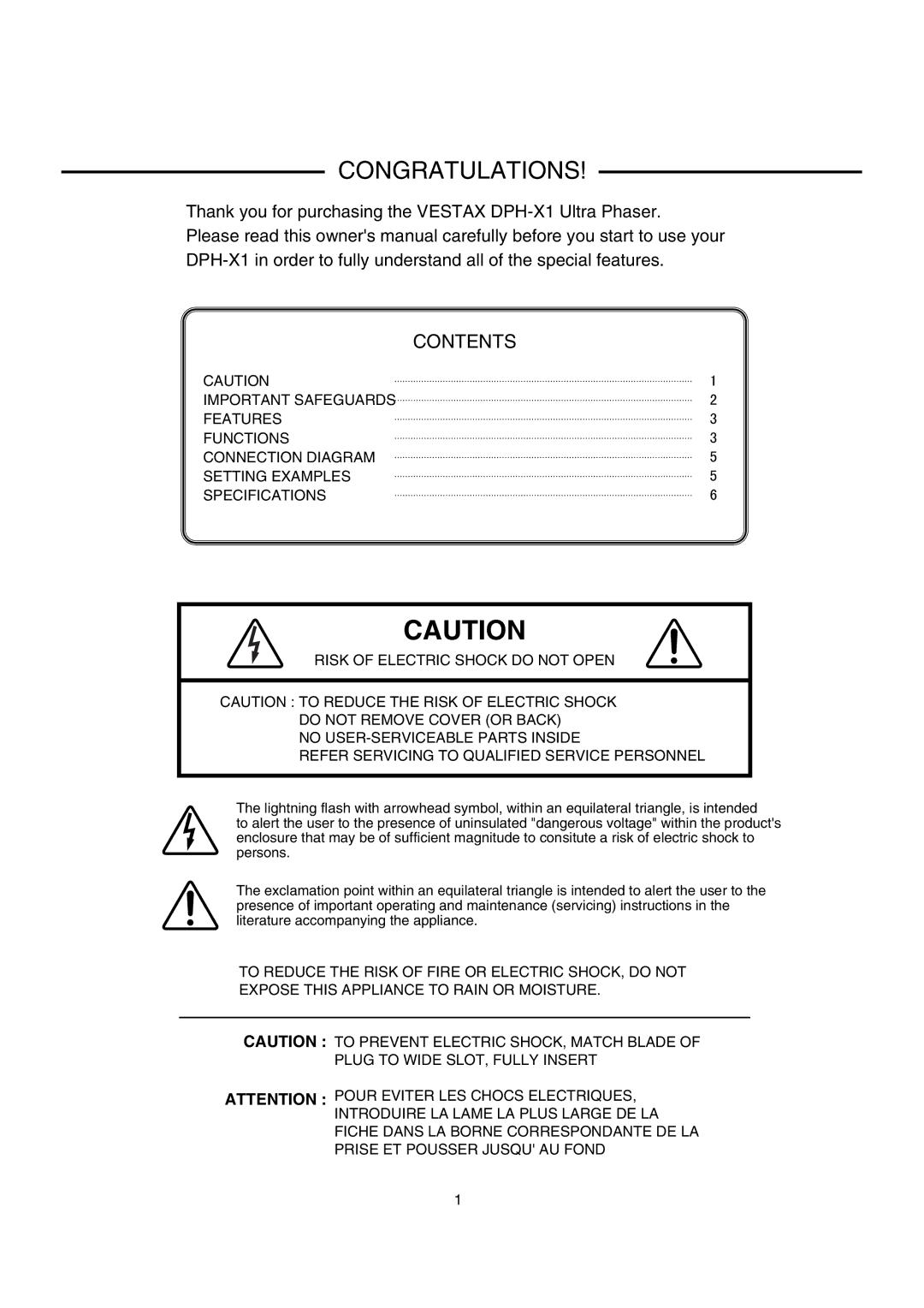 Vestax DJ Effector owner manual Congratulations, Contents 