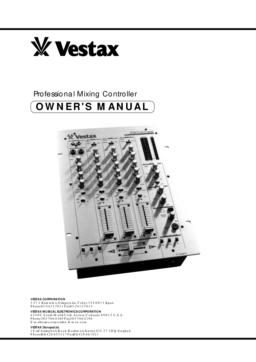 Vestax owner manual Professional Mixing Controller 