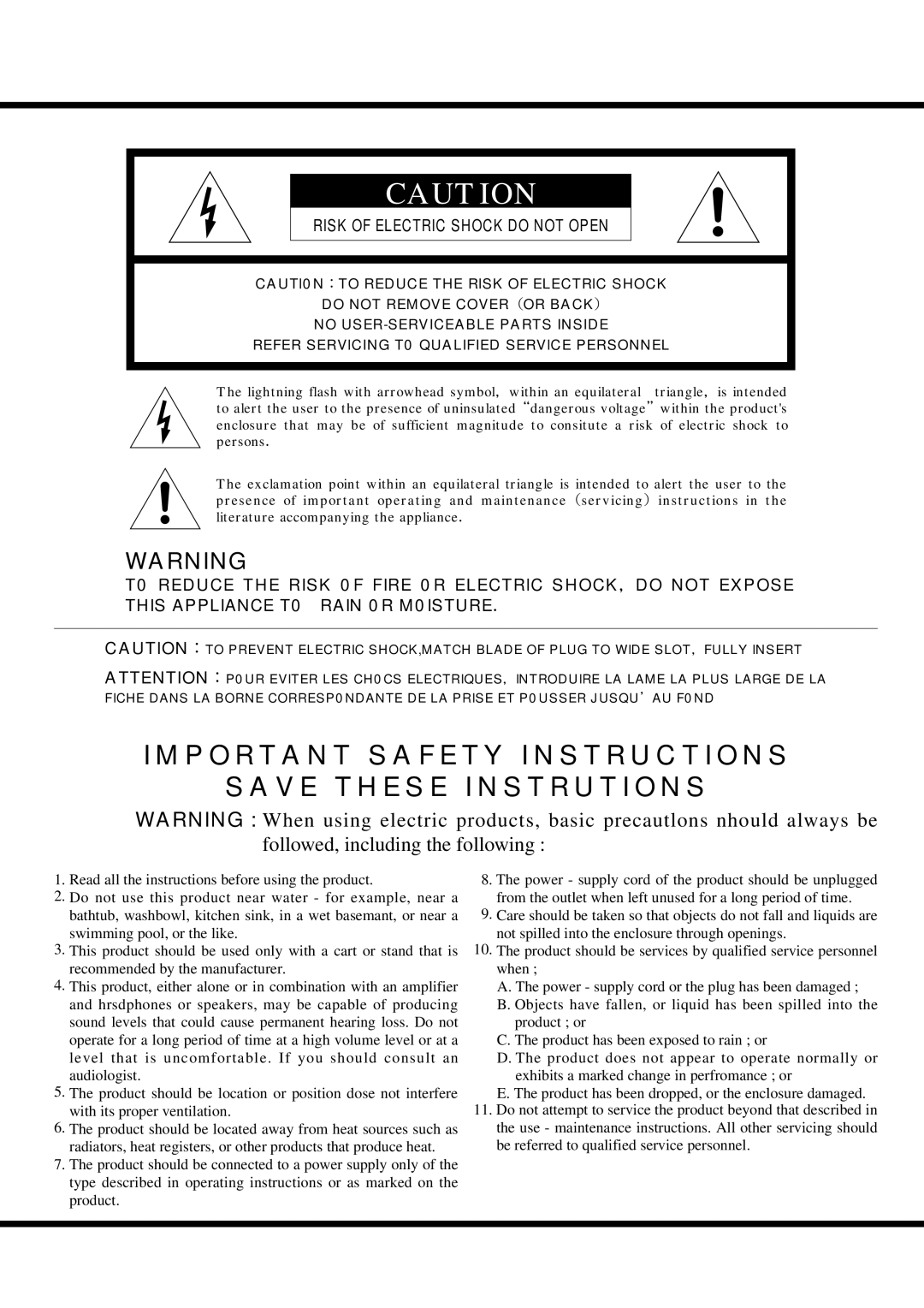 Vestax Mixing Controller owner manual Important Safety Instructions Save These Instrutions 