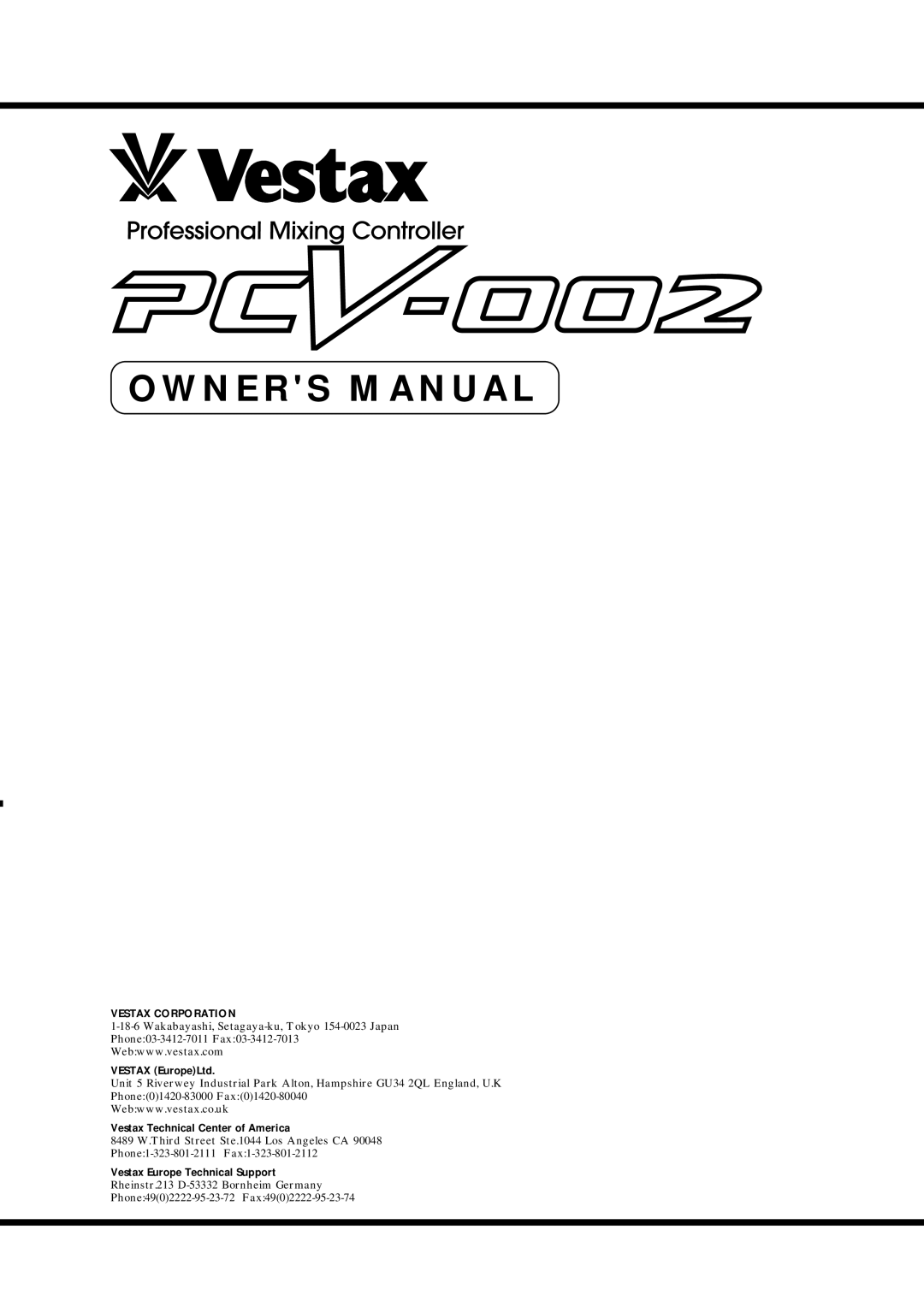 Vestax PCV-002 owner manual Vestax Corporation 