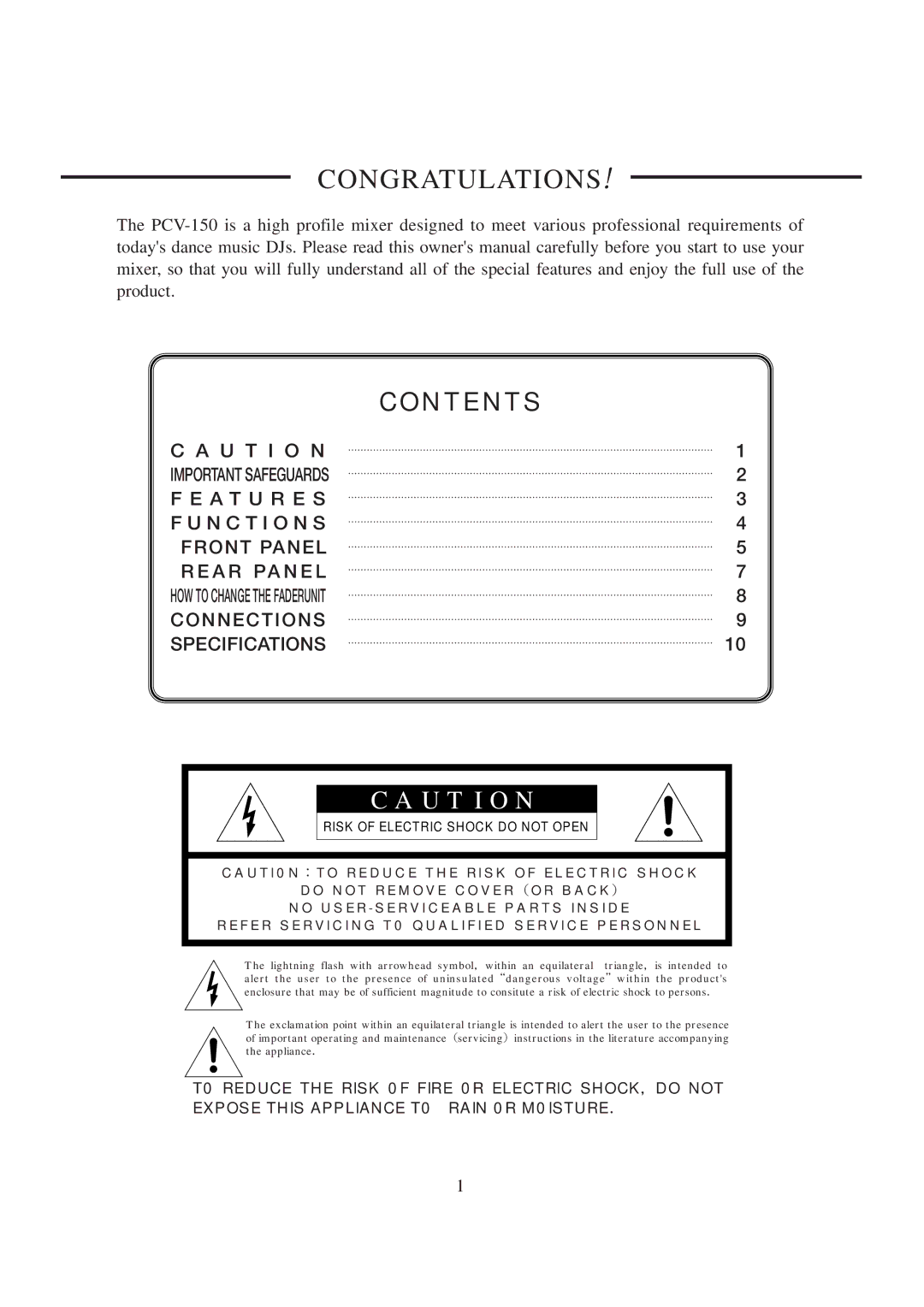 Vestax PCV-150 owner manual Congratulations！ 