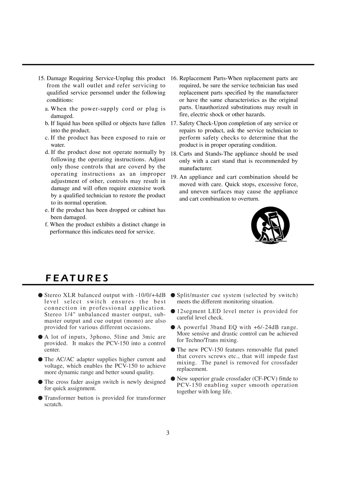 Vestax PCV-150 owner manual A T U R E S 