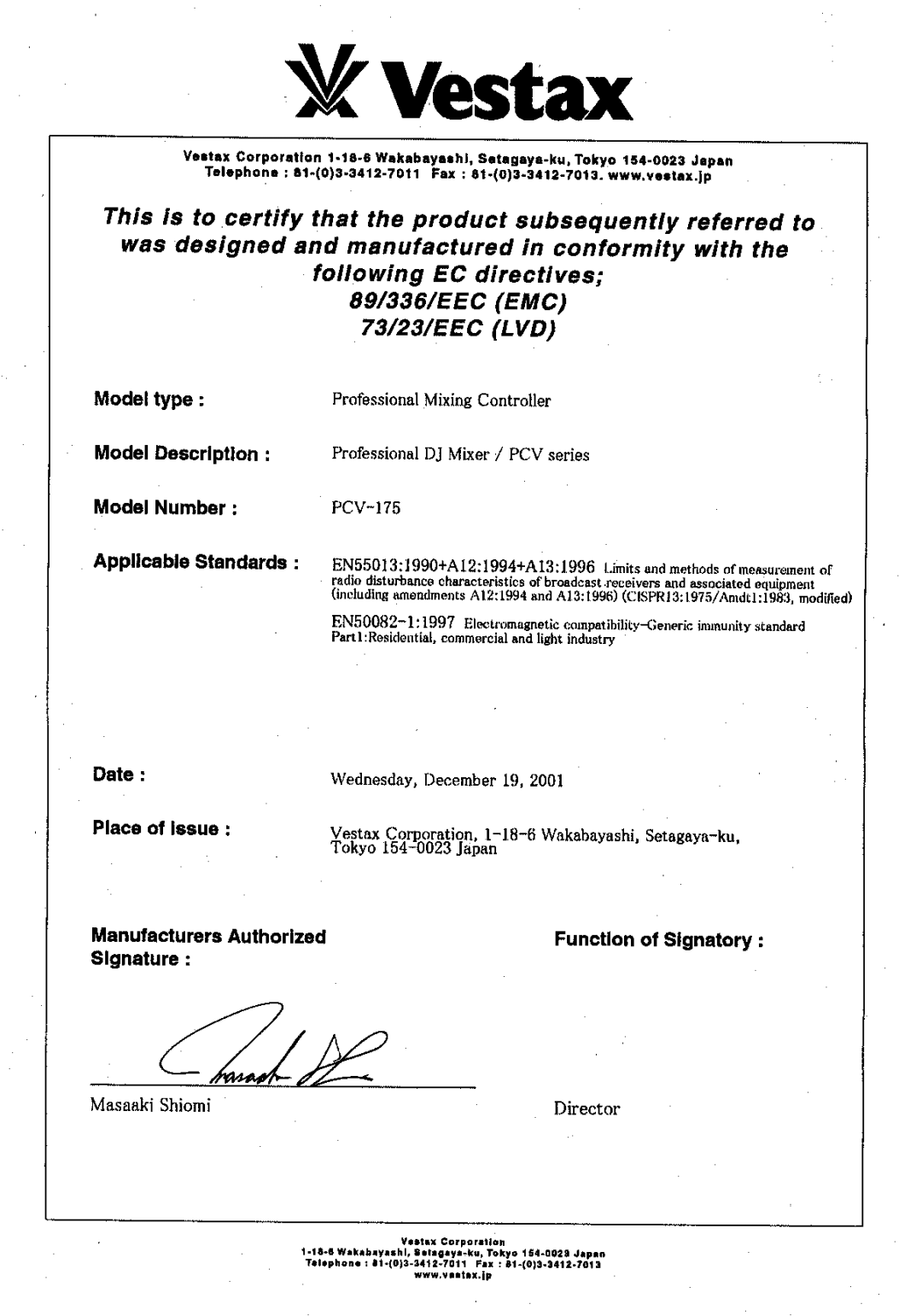 Vestax PCV-175 owner manual 