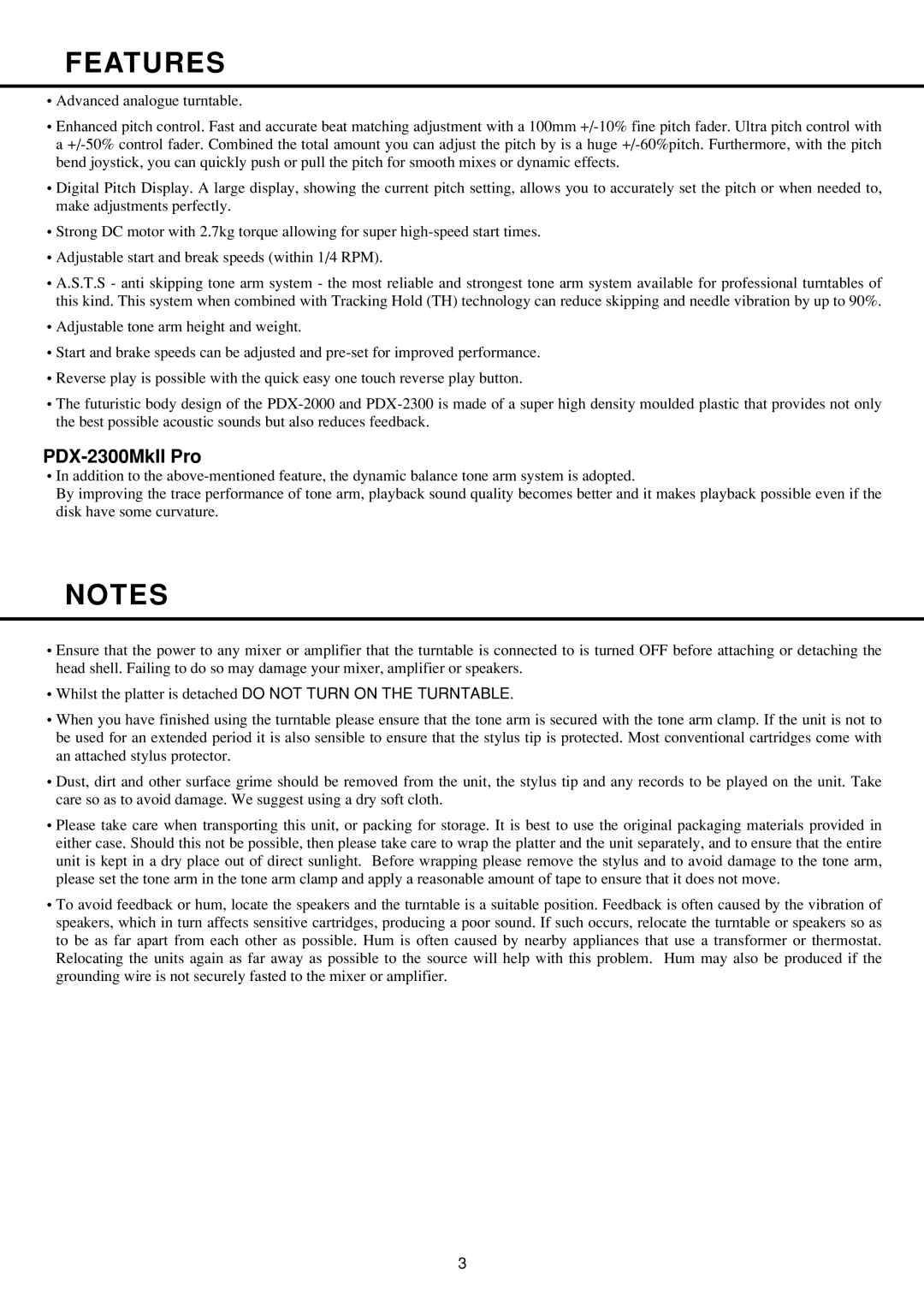 Vestax PDX-2000MkII, PDX-2300 MkII PDX-2300 MkII Pro owner manual Features, PDX-2300MkII Pro 