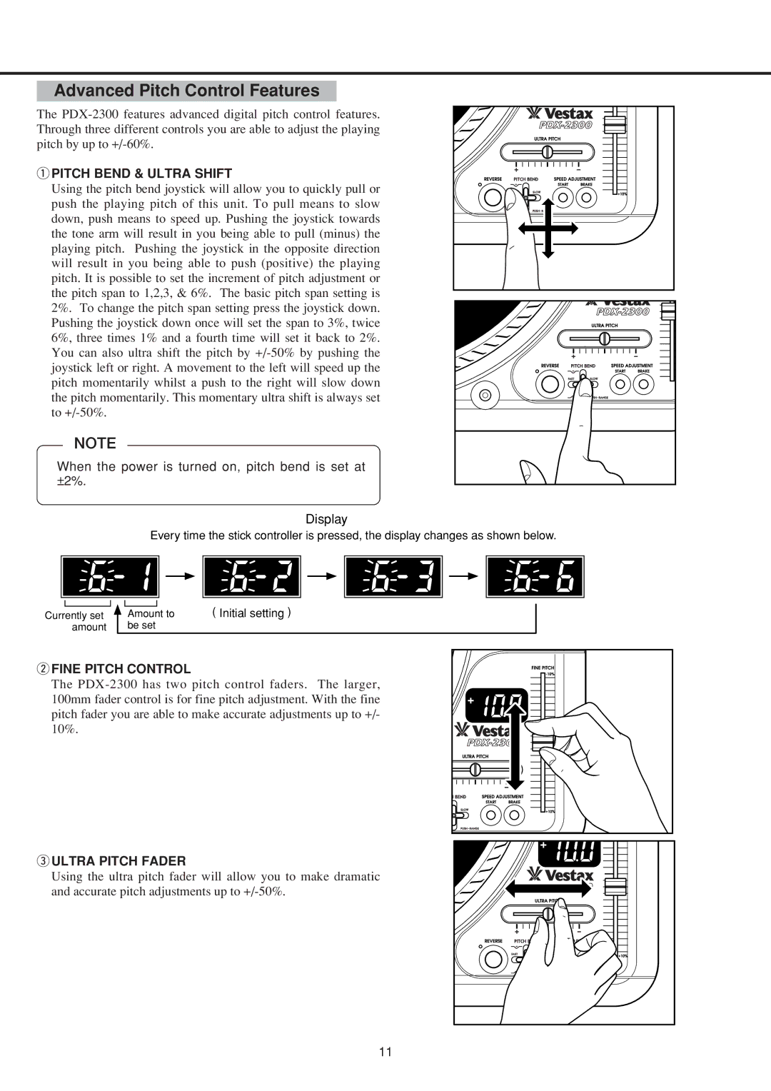 Vestax PDX-2300 owner manual Advanced Pitch Control Features, QPITCH Bend & Ultra Shift 