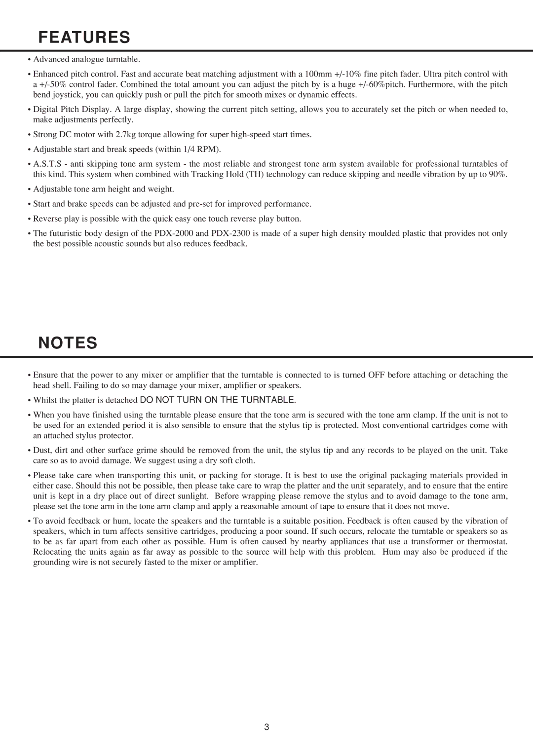 Vestax PDX-2300 owner manual Features 