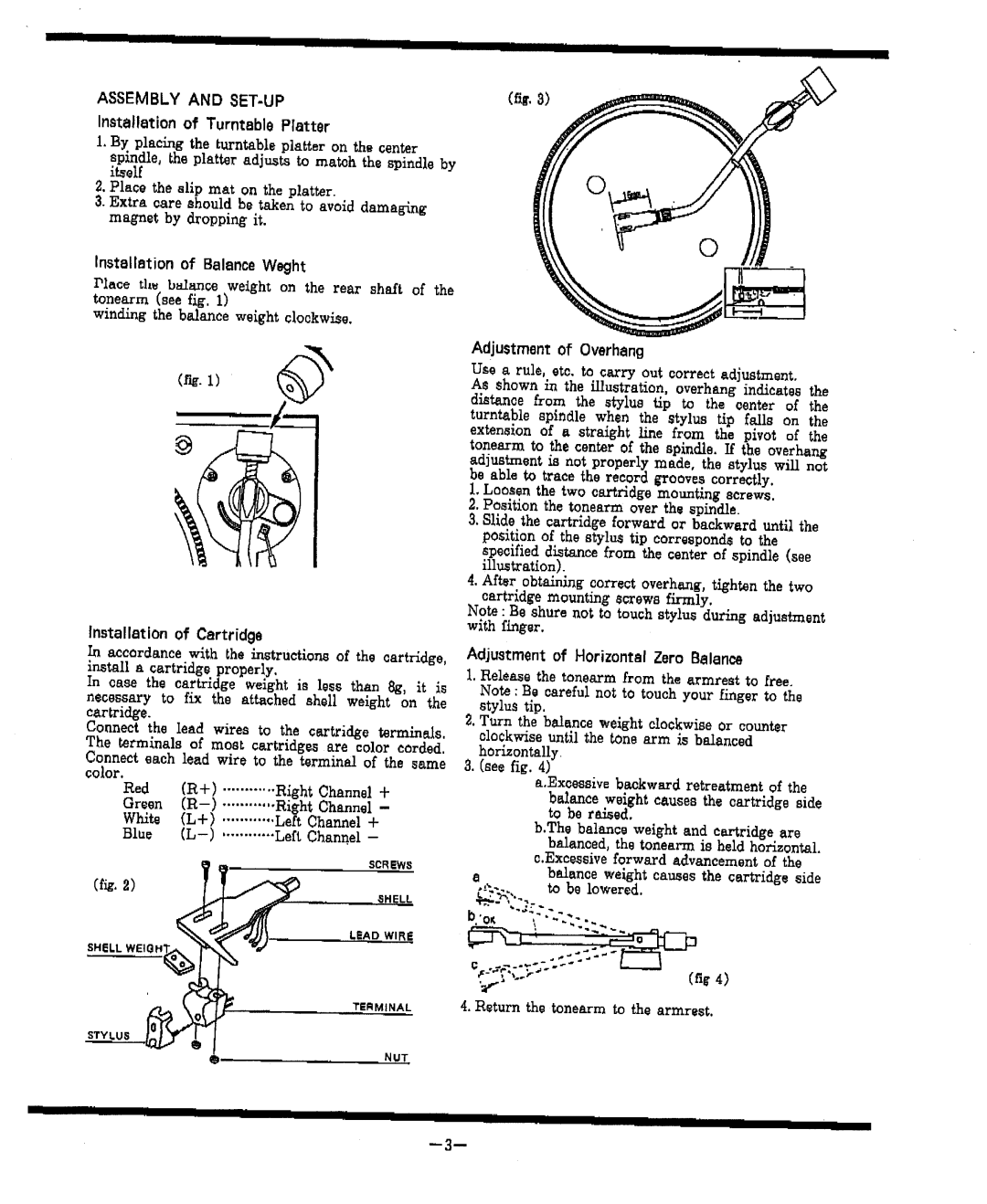 Vestax PDX-a1 manual Installation of Turntable Flatter, Installation of Balance Weght, Installation of Cartridge 