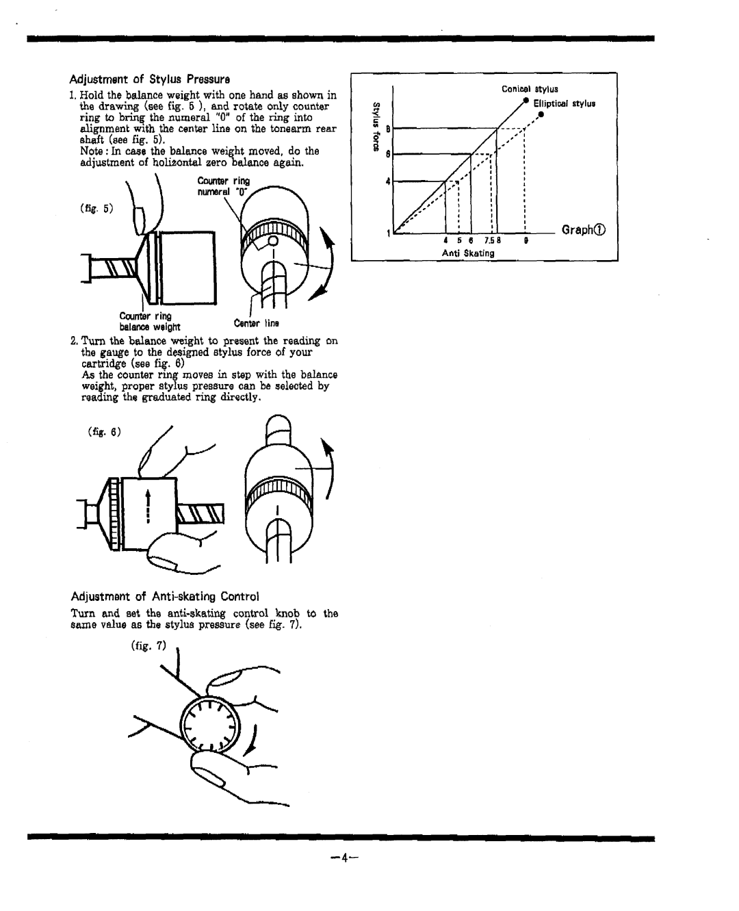 Vestax PDX-a1 manual Adjustment af Stylus Pressure, Adjustment of Anti-skating Control 