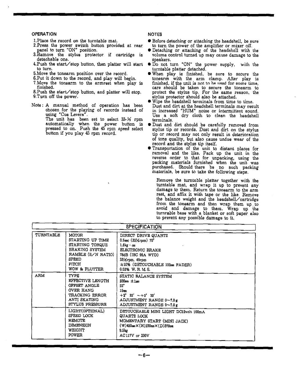 Vestax PDX-a1 manual Specifkation, o.sR?c33Wrpm7v 