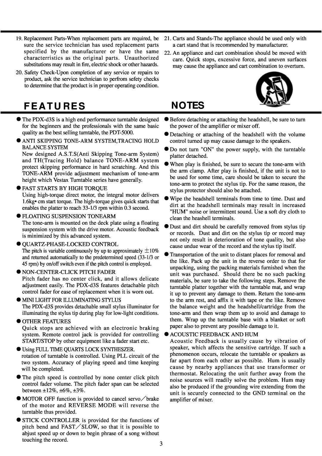Vestax PDX-d3S owner manual F E A T U R E S 