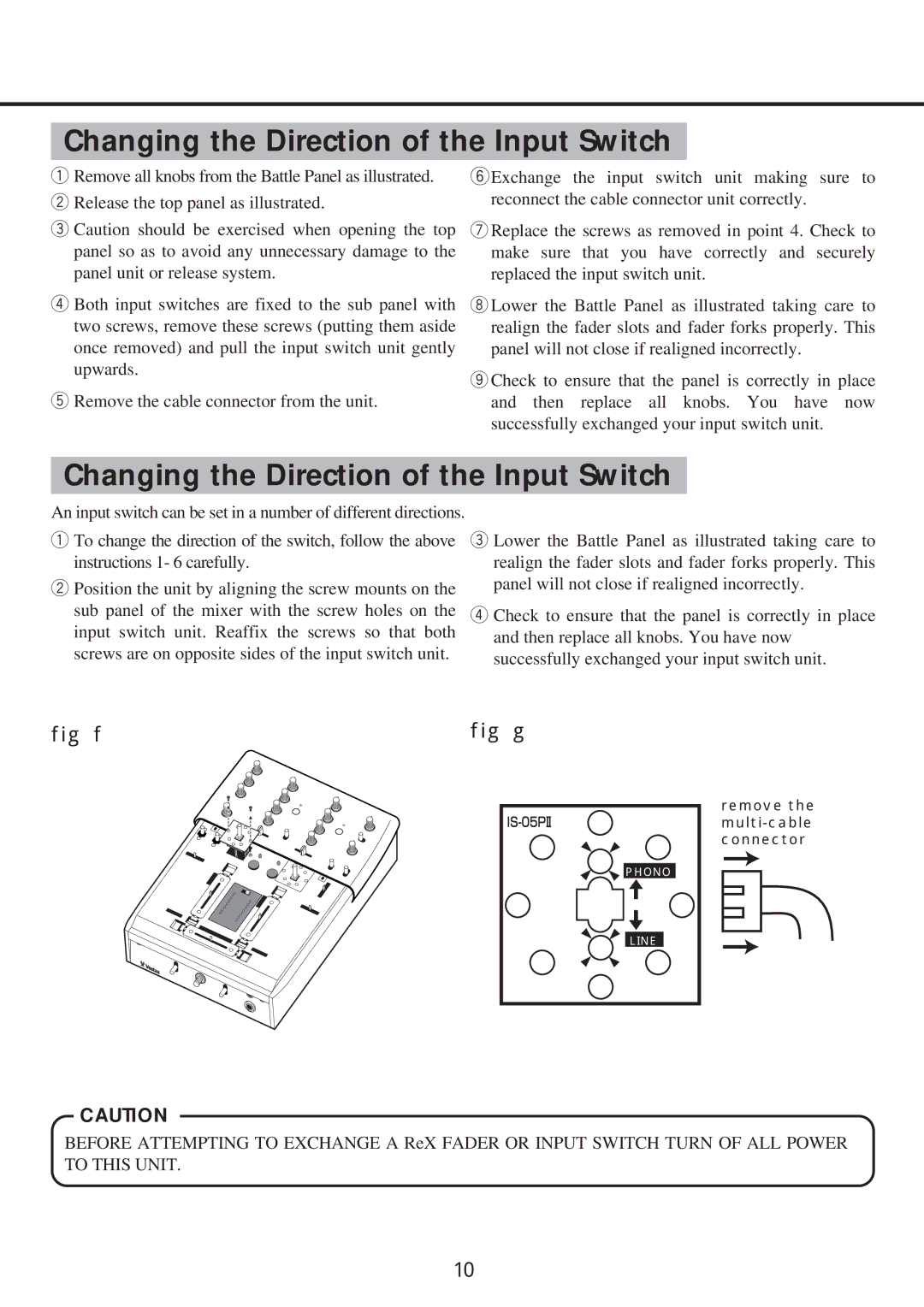 Vestax PMC-007 owner manual Changing the Direction of the Input Switch 