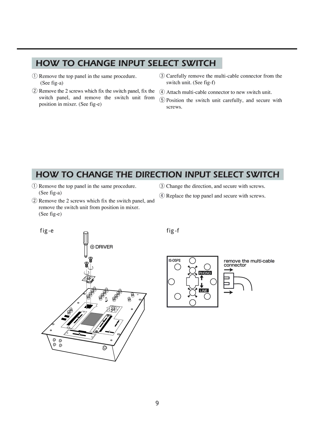 Vestax PMC-05ProIII owner manual HOW to Change Input Select Switch, HOW to Change the Direction Input Select Switch 